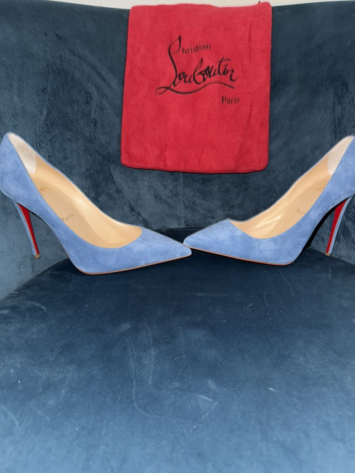 Christian Louboutin Christian Louboutin Kate 100 LAC Blue Suede Size US 7.5 / IT 37.5 - 3 Thumbnail