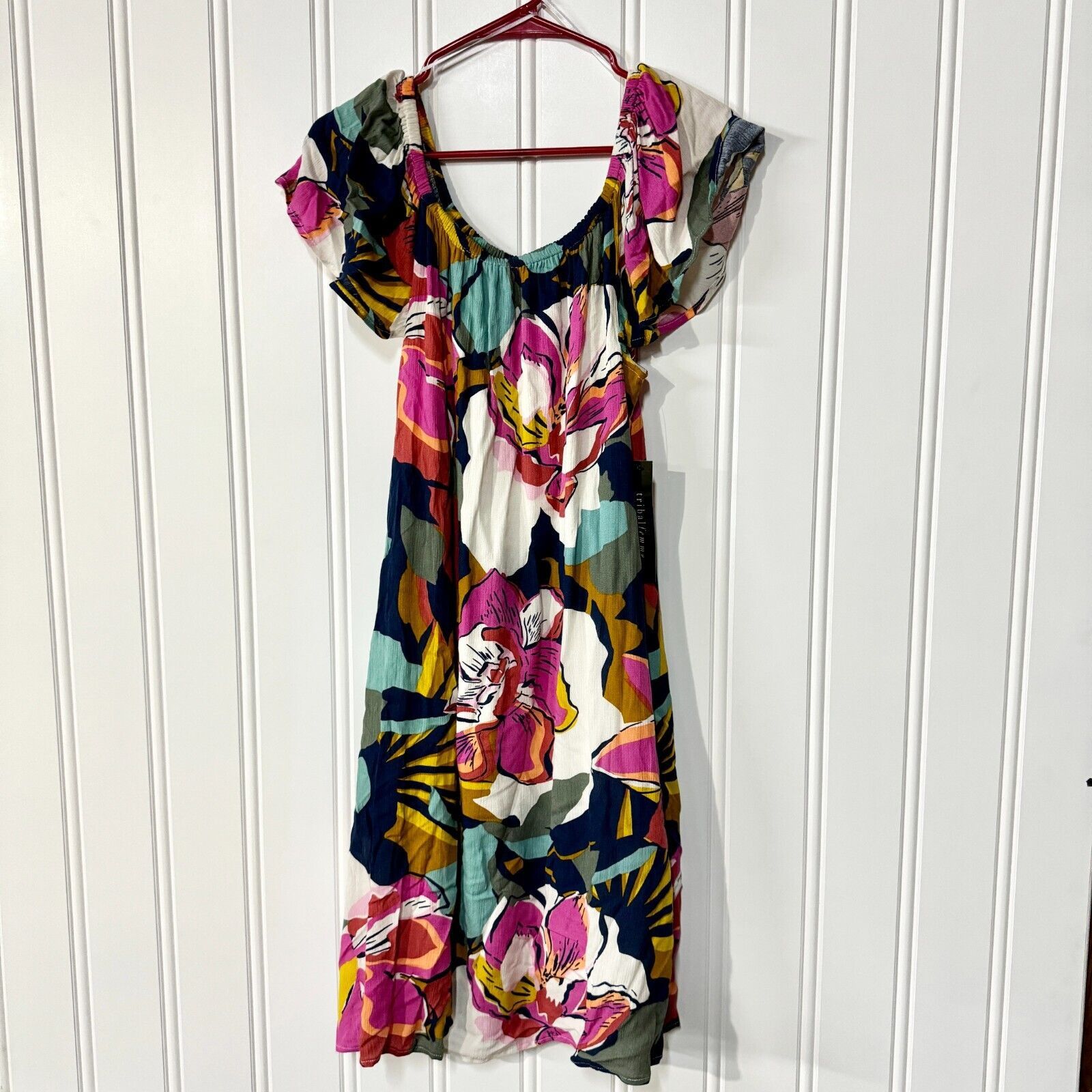 Other Tribal Femme M Floral Off Shoulder Tropical Flowy Midi Dress Size M / US 6-8 / IT 42-44 - 2 Thumbnail