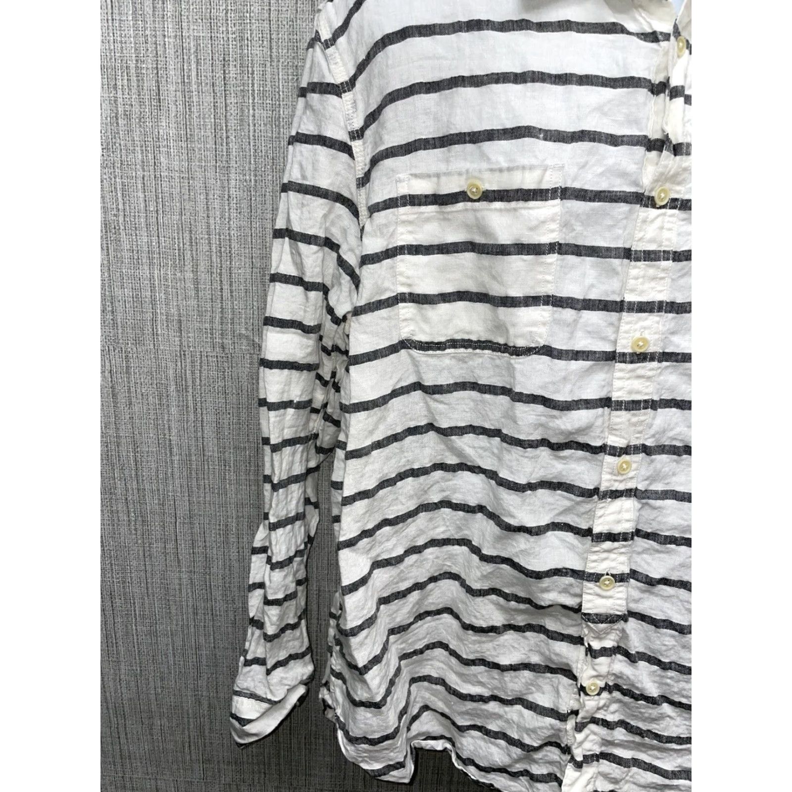 Lucky Brand Lucky Brand Linen Shirt Men XL Gray Striped Button-Down Long Sleeve Size US XL / EU 56 / 4 - 5 Thumbnail