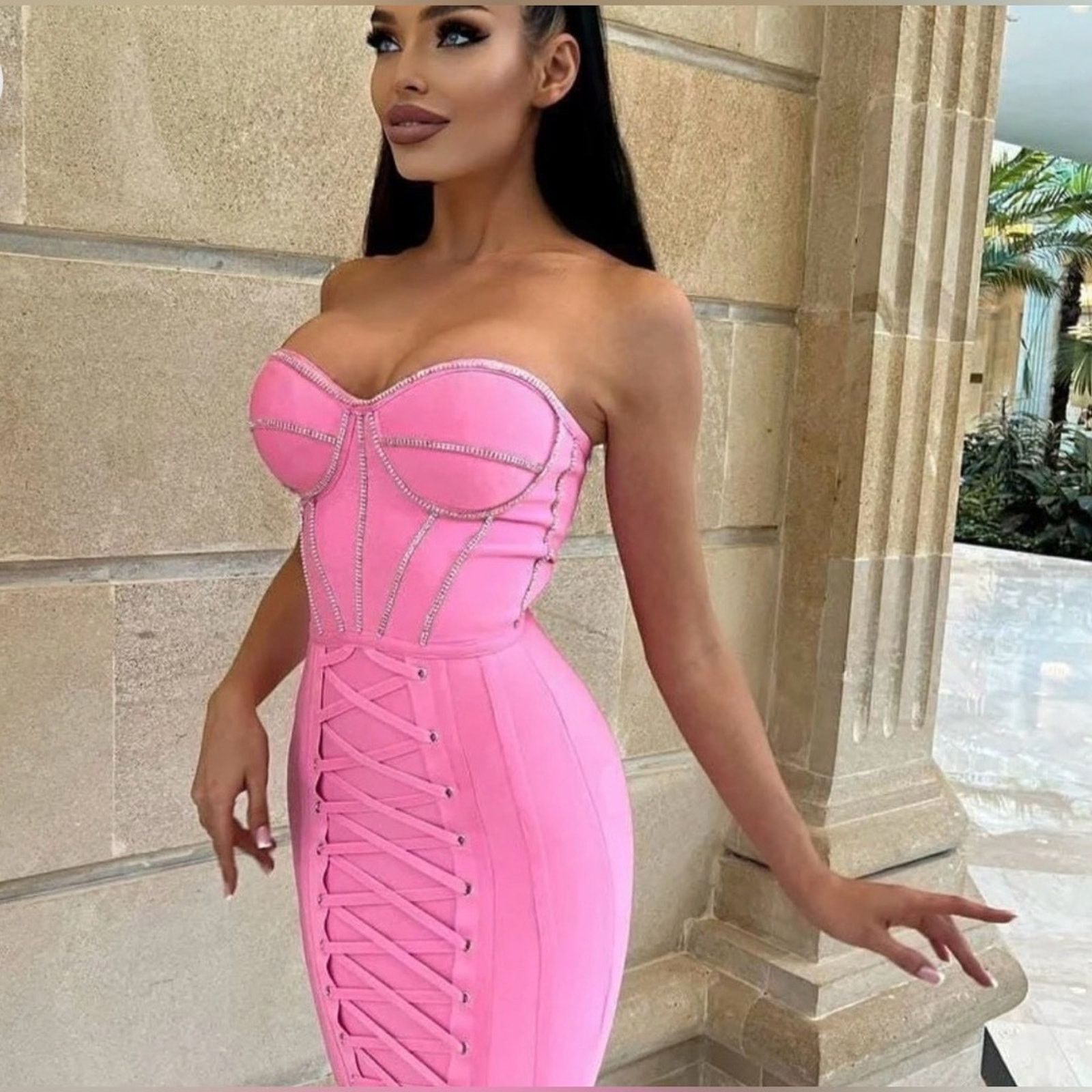 New Y2K Bodycon Pink Corset Style Summer Strapless Dress