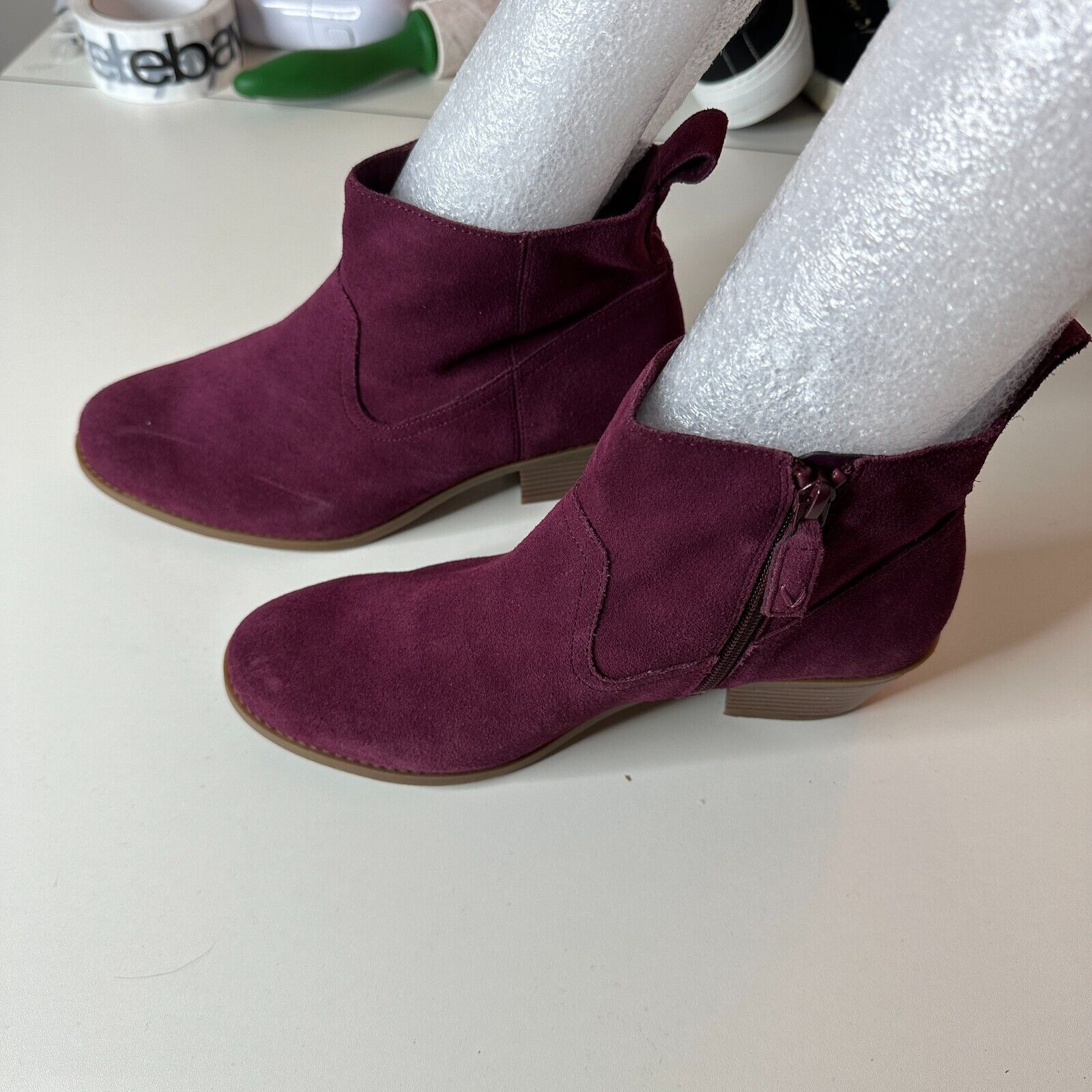 Vionic Vionic Vera Eggplant Suede Ankle Boot Side Zipper Low Heels Size US 8.5 / IT 38.5 - 4 Thumbnail