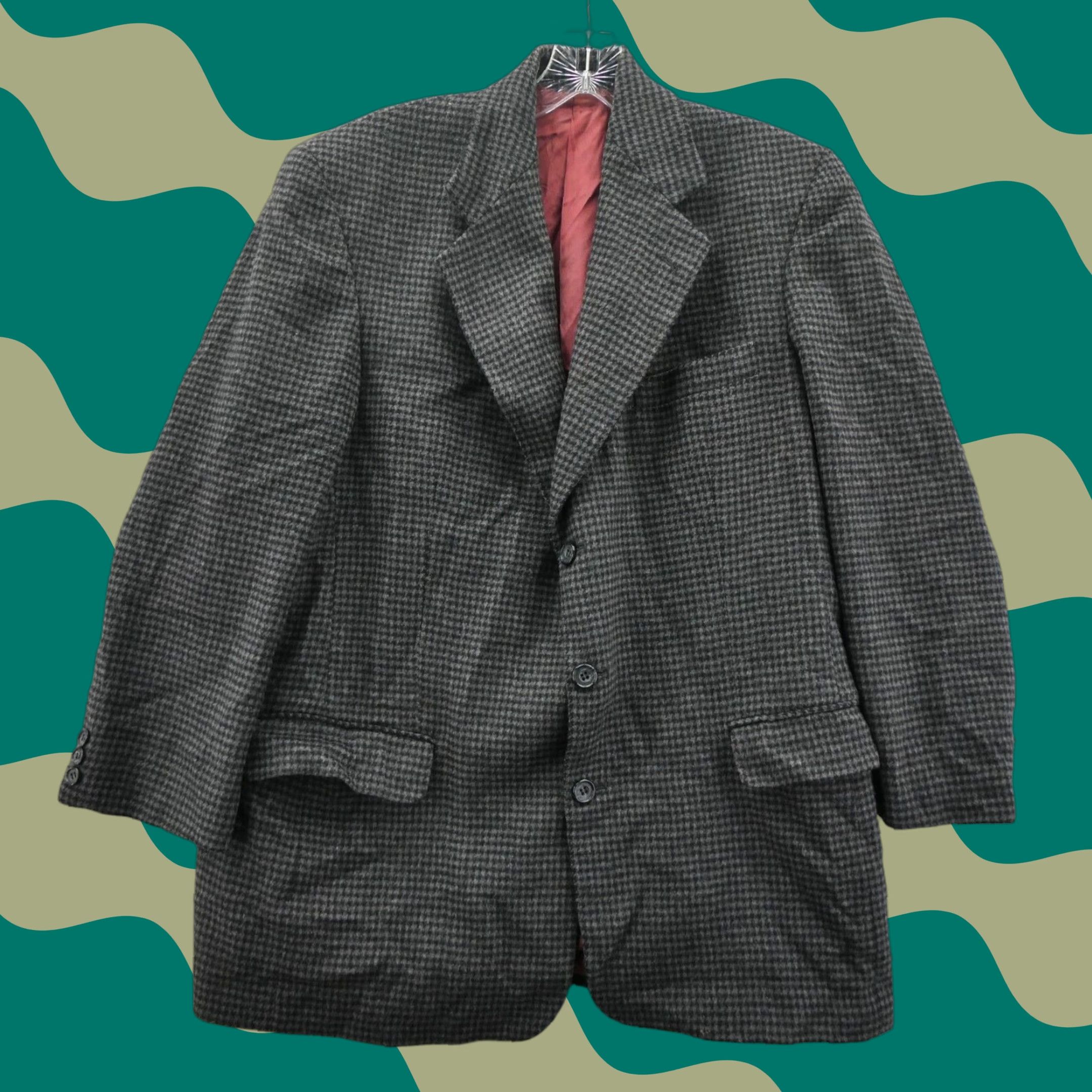 VINTAGE Christian Aujard Blazer Jacket Mens 40R Gray Houndstooth Cashmere Blend Vtg