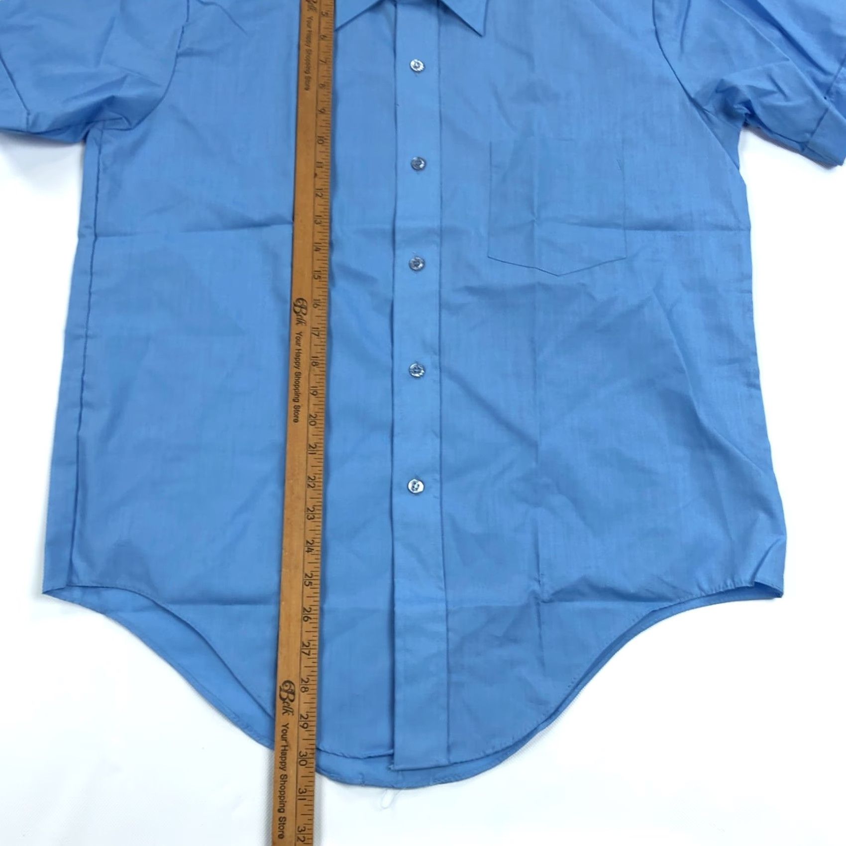 Vintage Permanent Press Shirt Mens 15.5 Large 1970s 70s Blue Short Sleeve Button Up Shirt Size US L / EU 52-54 / 3 - 5 Thumbnail