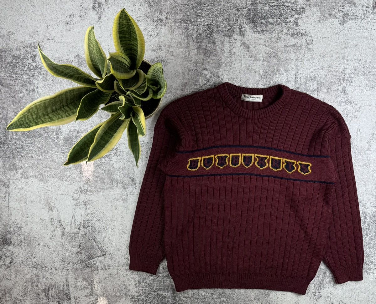 Burberry Burberrys London Vintage Men’s Large Wool Red Spellout Knited Sweater Pullover Size US L / EU 52-54 / 3 - 1 Thumbnail