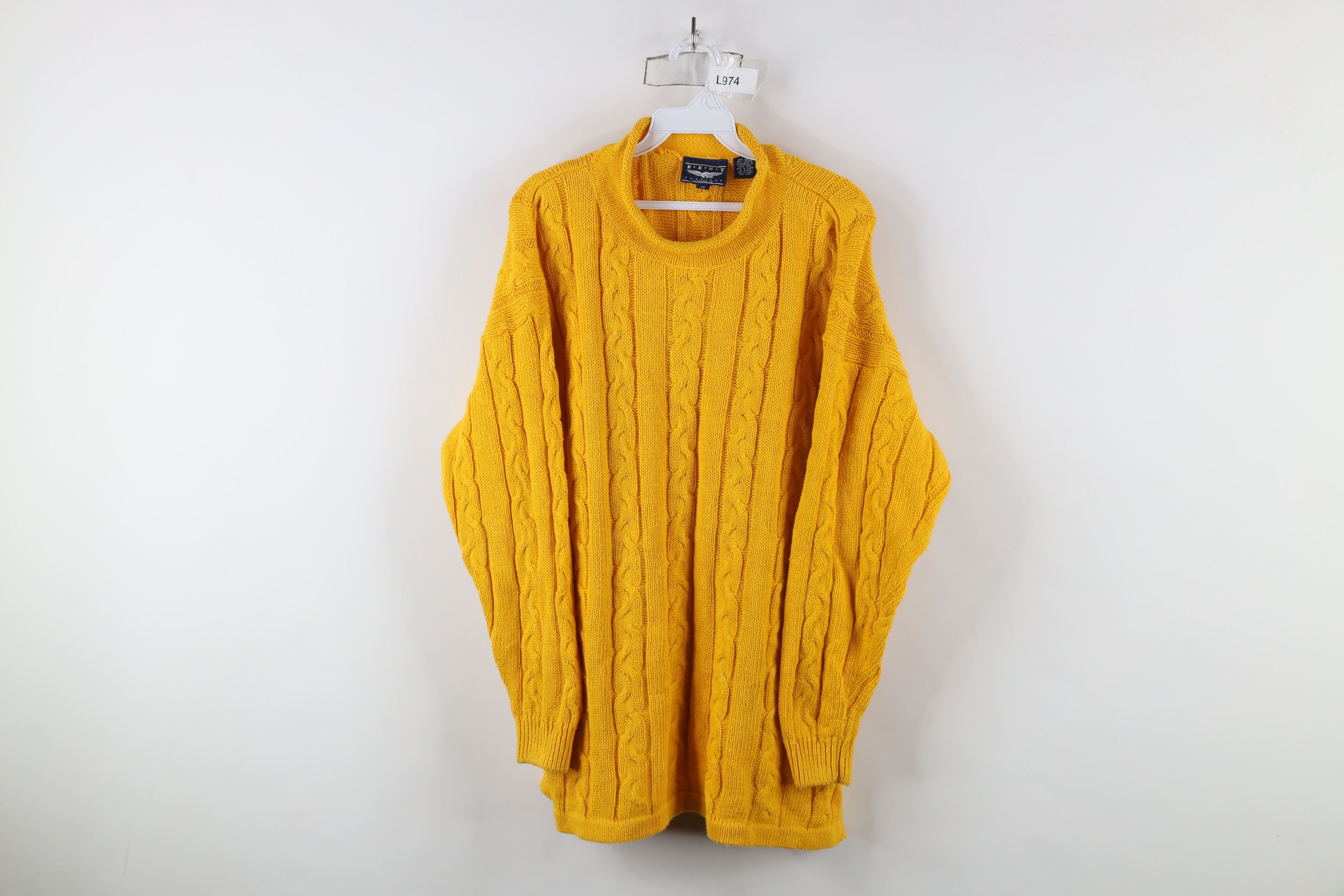 Vintage Vintage 90s Streetwear Chunky Cable Knit Sweater Yellow Size M / US 6-8 / IT 42-44 - 1 Thumbnail