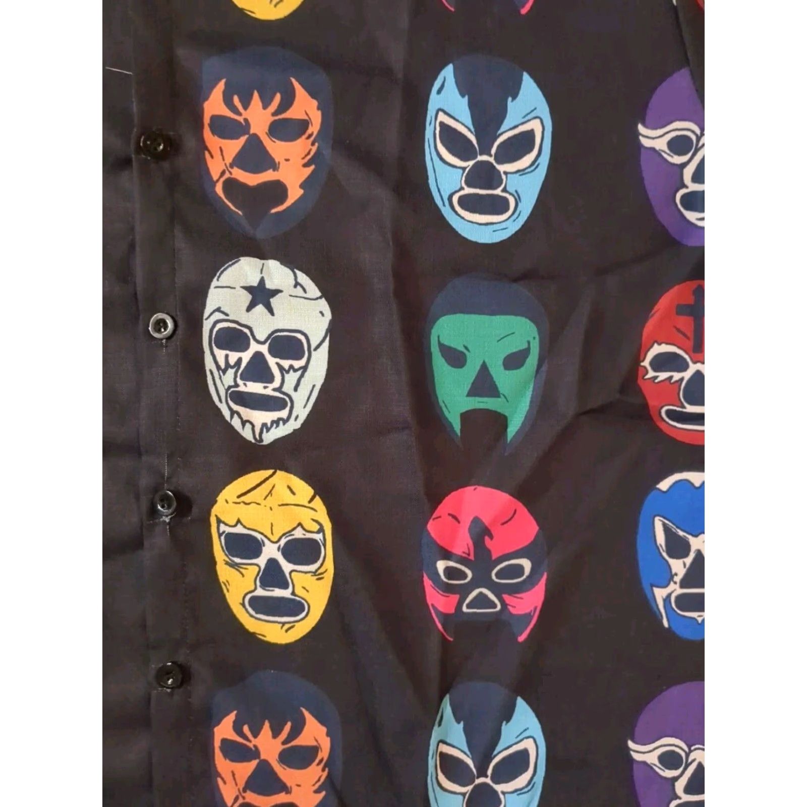 Vintage Lucha Libre Luchador Masks Button Down Shirt Mens L Black Size US L / EU 52-54 / 3 - 2 Thumbnail