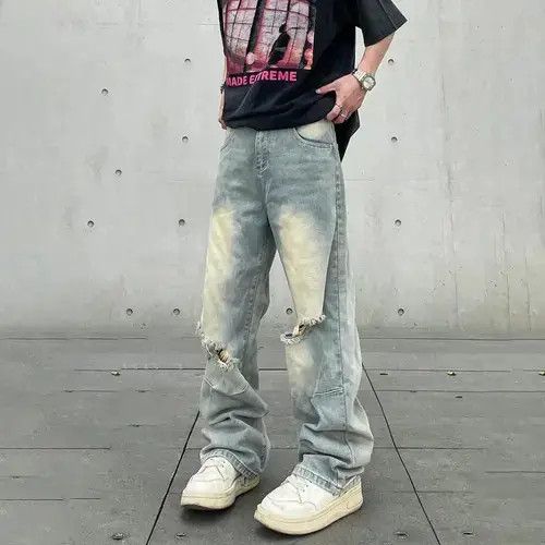 Japanese Brand Streetwear Ripped Baggy Jeans Men Size US 30 / EU 46 - 2 Thumbnail