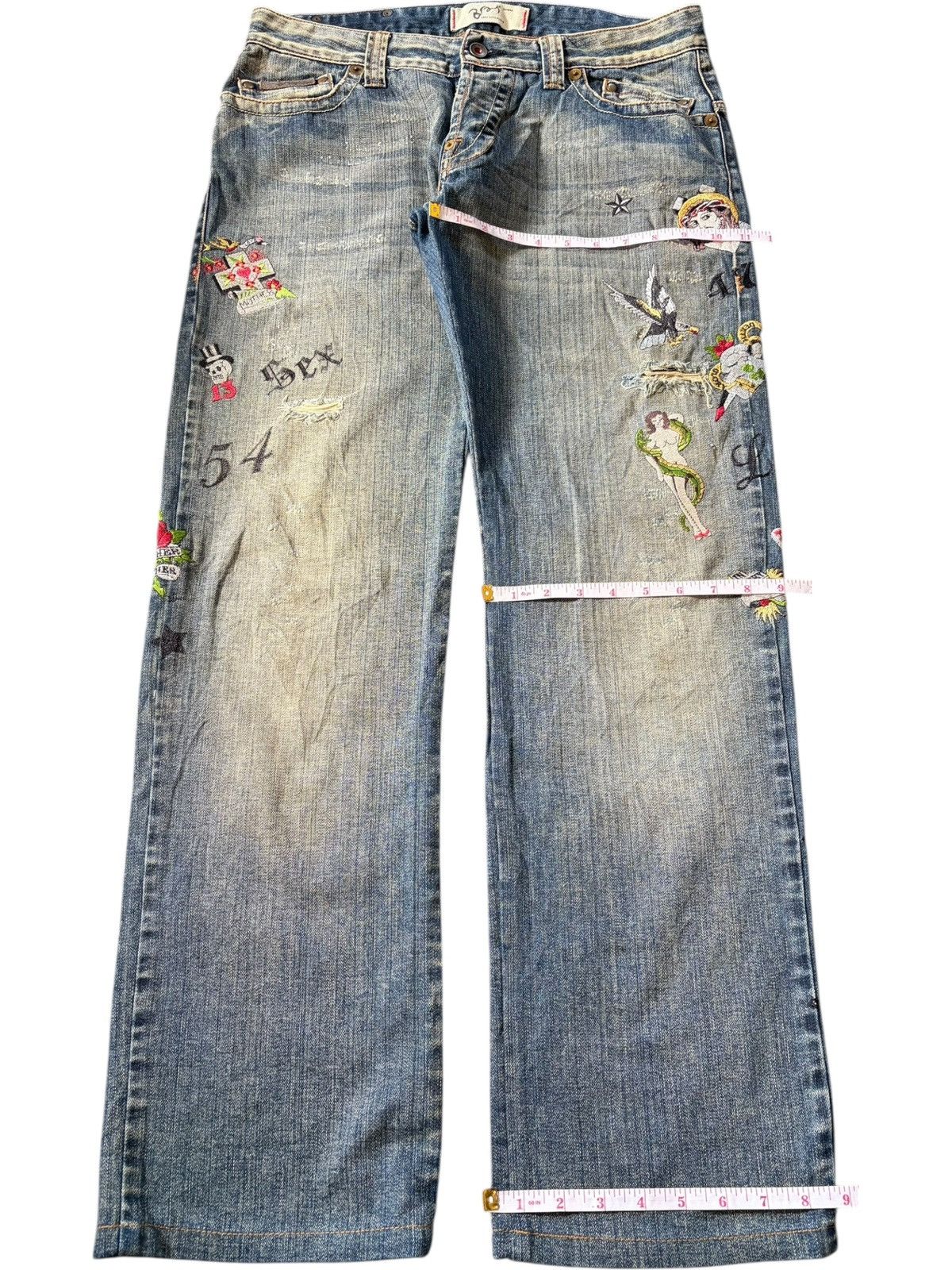 Ed Hardy Vintage Japanese Brand Punk Embroidered Loose Jeans Size US 33 - 8 Thumbnail