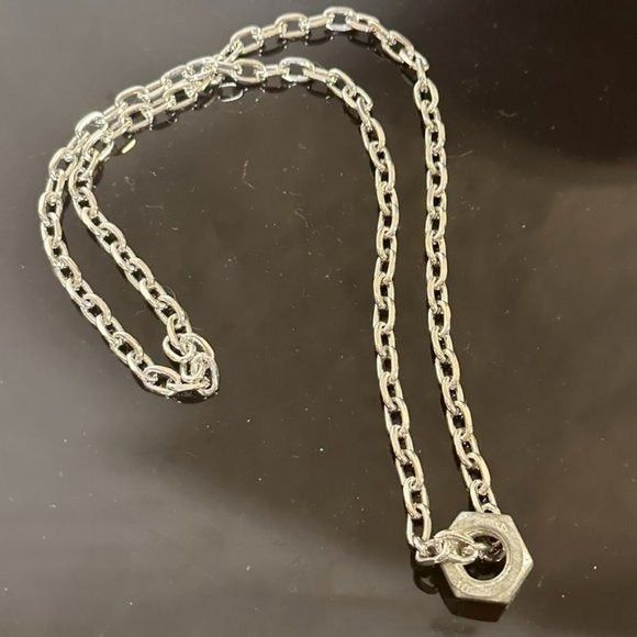 Handmade Silver Stainless Steel Strand Necklace Punk Gift Nuts Bolts Size ONE SIZE - 1 Thumbnail