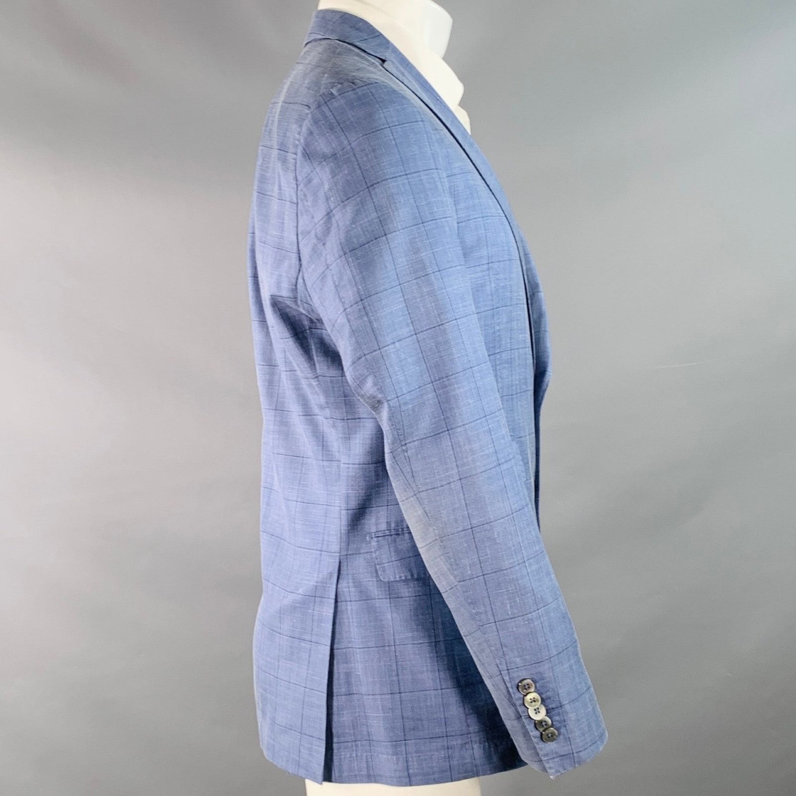Hugo Boss Blue Black Window Pane Silk Linen Tailored Fit Sport Coat Size 40R - 3 Thumbnail