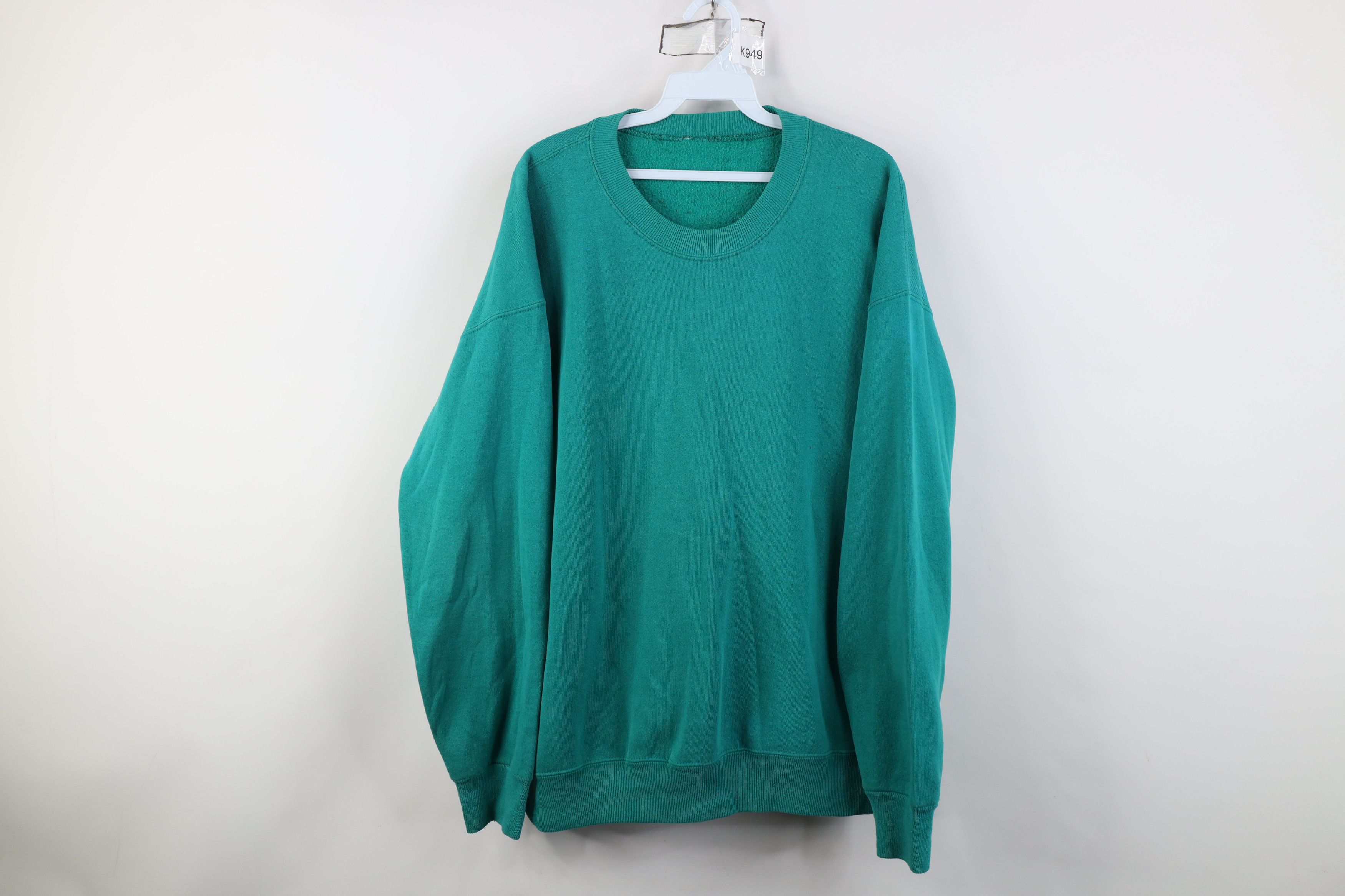 Vintage Vintage 90s Streetwear Blank Crewneck Sweatshirt Teal Size US XL / EU 56 / 4 - 1 Thumbnail