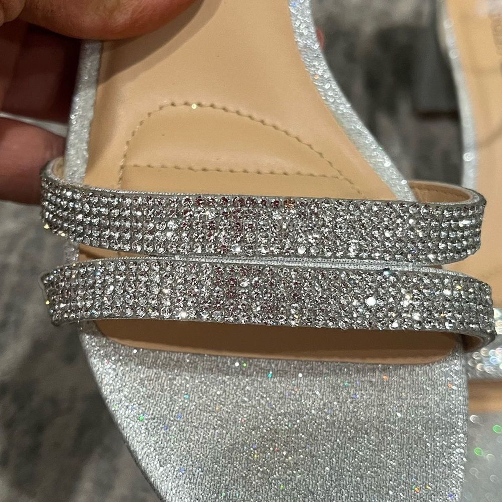 Badgley Mischka Badgley Mischka American Glamour Silver Sparkle Sandals Size US 7 / IT 37 - 7 Thumbnail