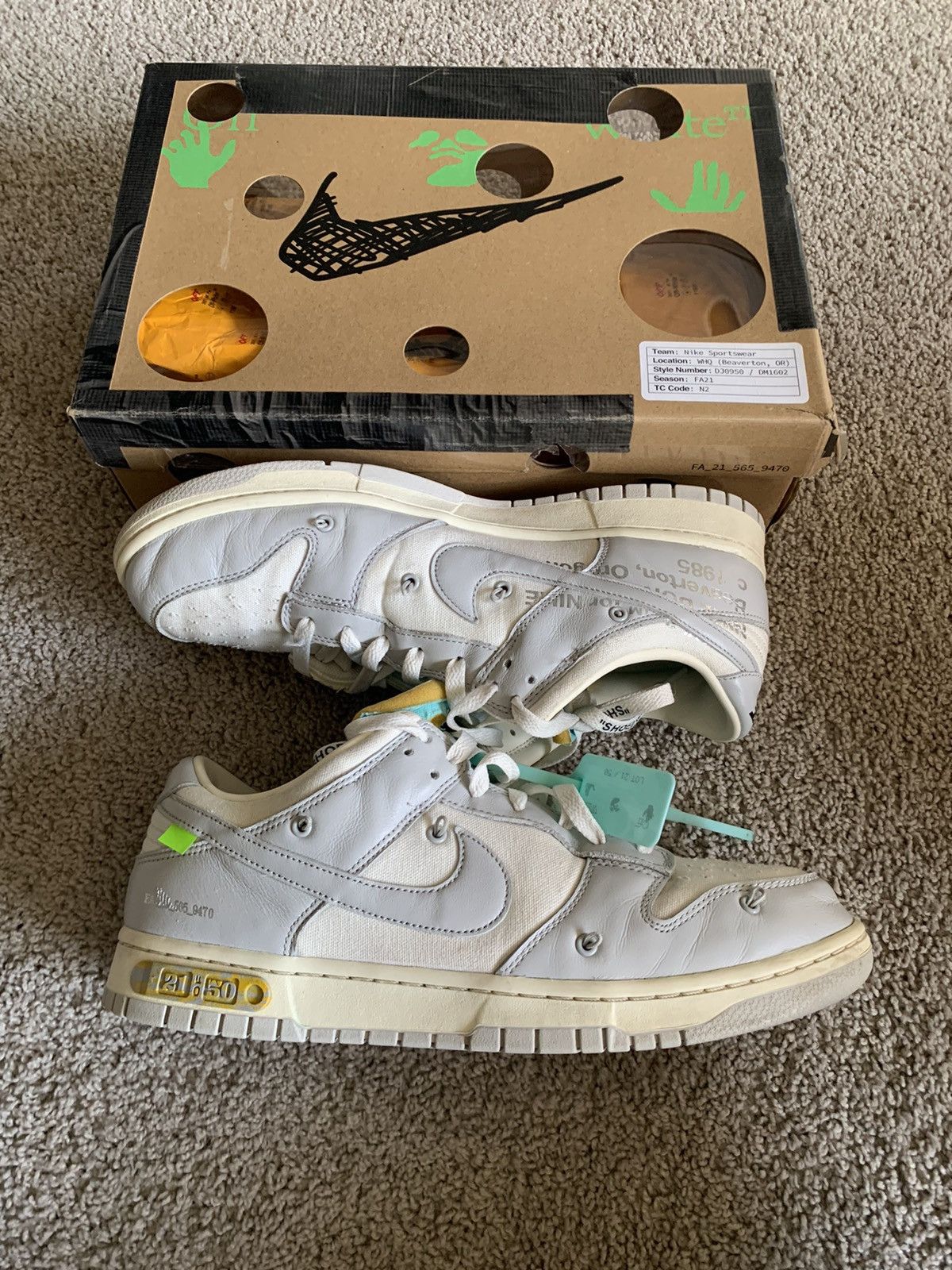 Nike Off-White X Nike Dunk Low 'Lot 21 Of 50' Size 12 | Grailed