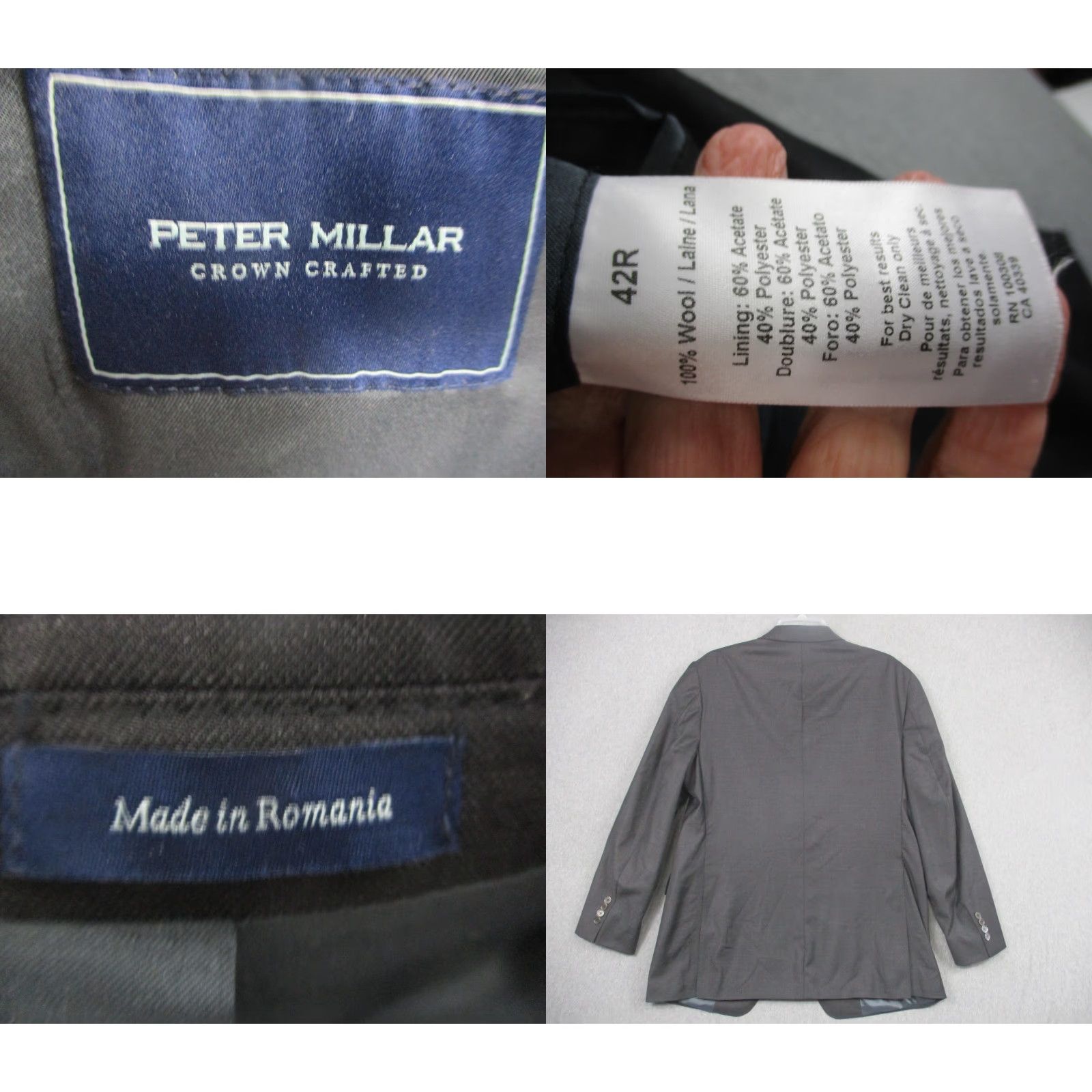 Peter Millar Peter Millar Sport Coat Mens 42R Gray 100% Wool Two-Button Notch Lapel Suit Jacket Romania Mens Size 42R - 8 Thumbnail