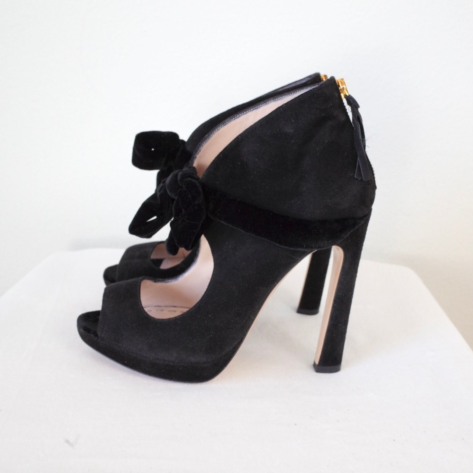 Miu Miu Miu Miu Black Suede Sandals Heels with Velvet Bow 38 Size US 7 / IT 37 - 3 Thumbnail