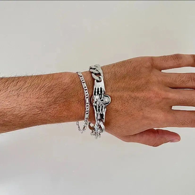 Jewelry y2k 2000s skull cuban link silver bracelet Size ONE SIZE - 3 Thumbnail