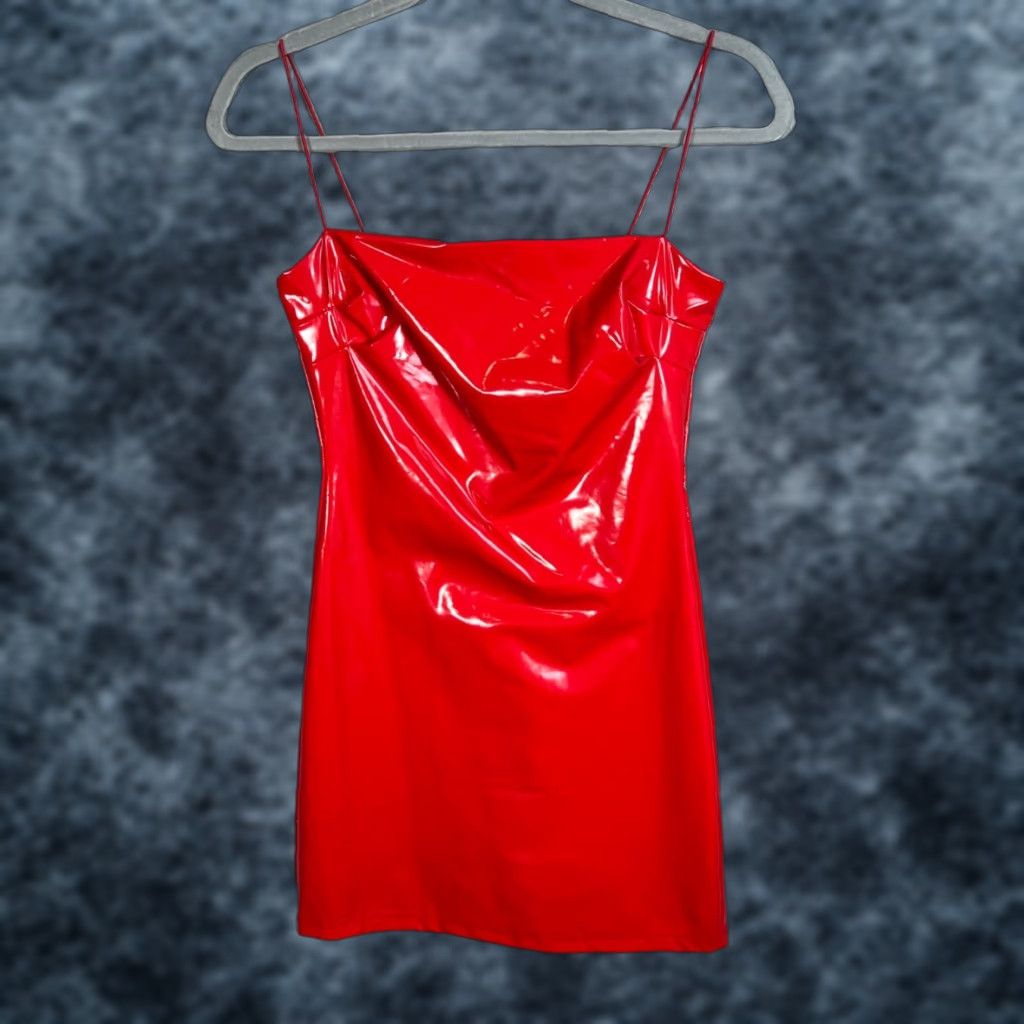 Akira VINTAGE Akira Womens Small Red Patent Leather Look Cowl Neck Mini Dress Size S / US 4 / IT 40 - 1 Thumbnail