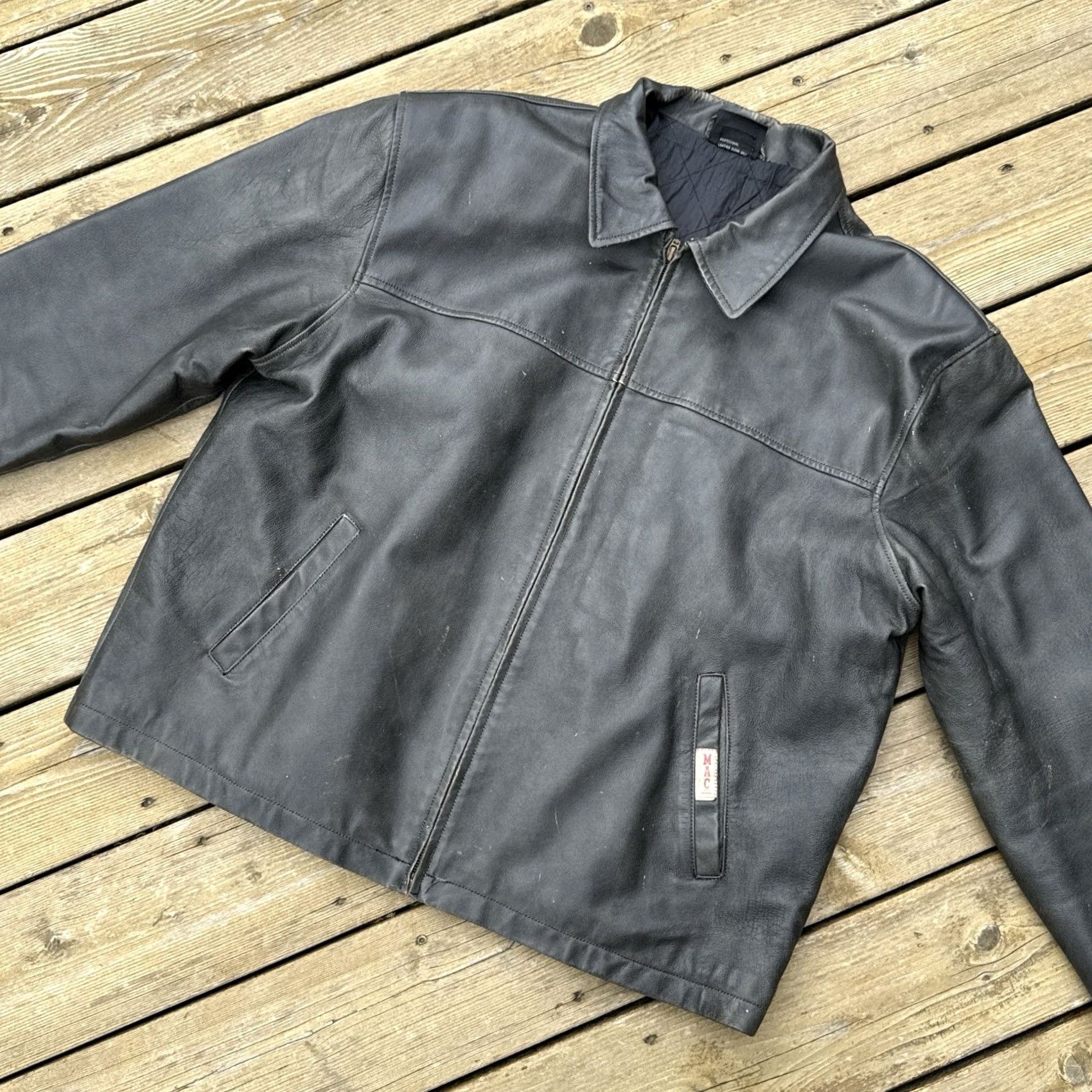 Vintage MAC Tools Leather Jacket Black Zip Coat Quilted Lined Workwear Men’s XL Bomber Jacket Size US XL / EU 56 / 4 - 2 Thumbnail