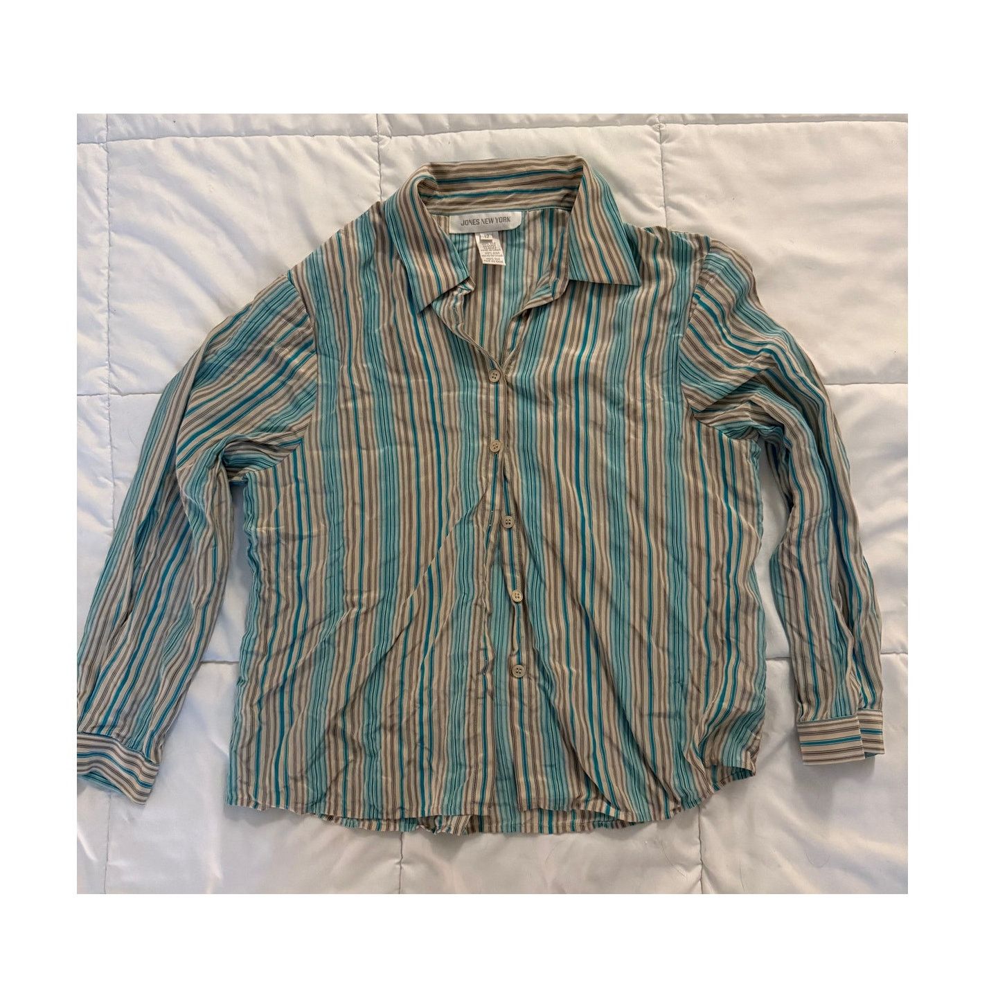 Jones New York Jones New York Striped Silk Button Down Blouse - Size 12 Size XL / US 12-14 / IT 48-50 - 1 Thumbnail