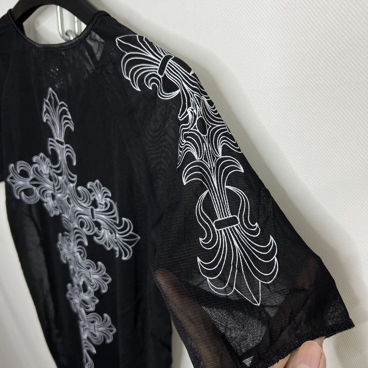 Japanese Brand MACARESTER BLACK EMBROIDERED CROSS MESH T-SHIRT Size US M / EU 48-50 / 2 - 5 Thumbnail