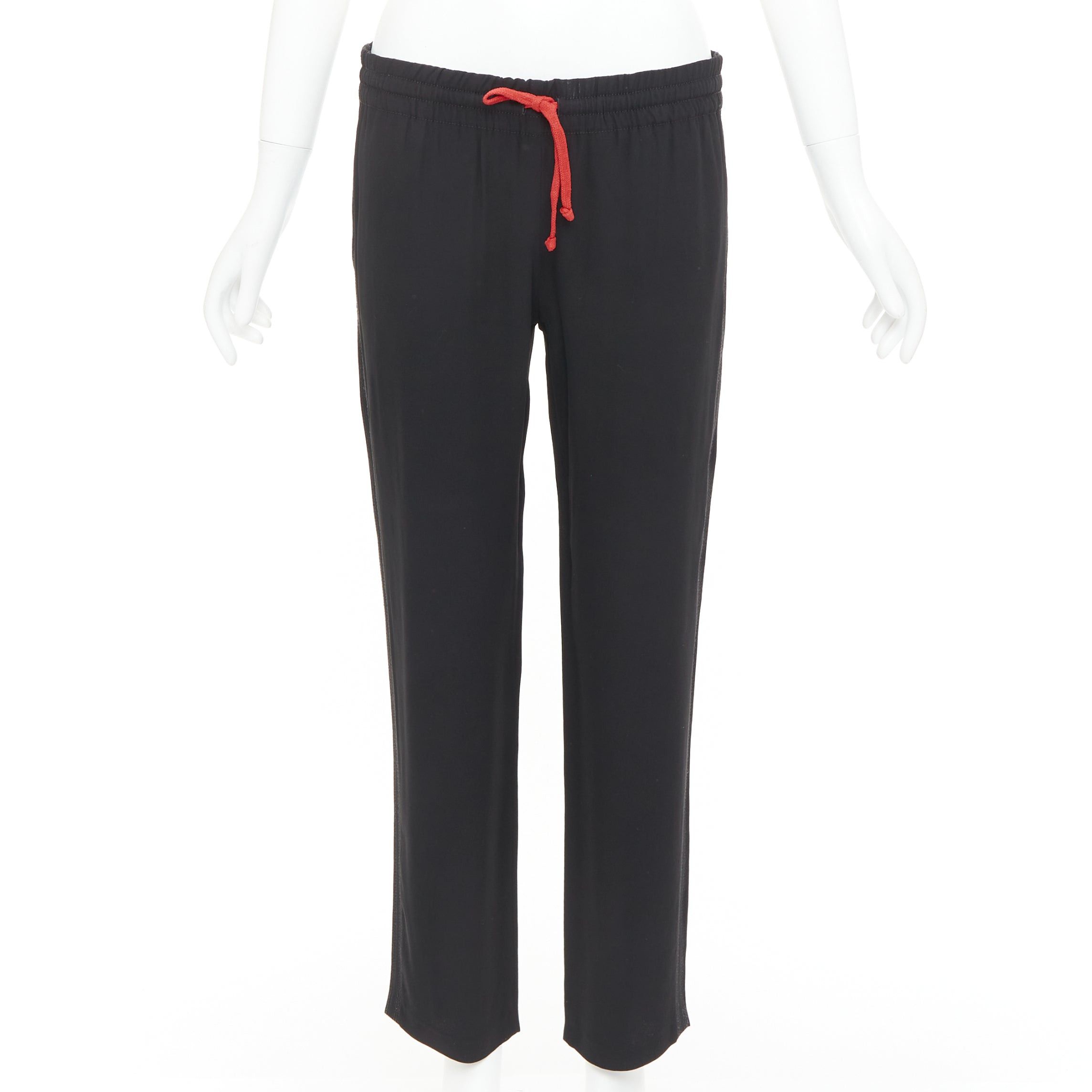 Celine OLD CELINE Phoebe Philo black red drawstring nude facing cropped trousers FR36 S Size 27" / US 4 / IT 40 - 1 Thumbnail