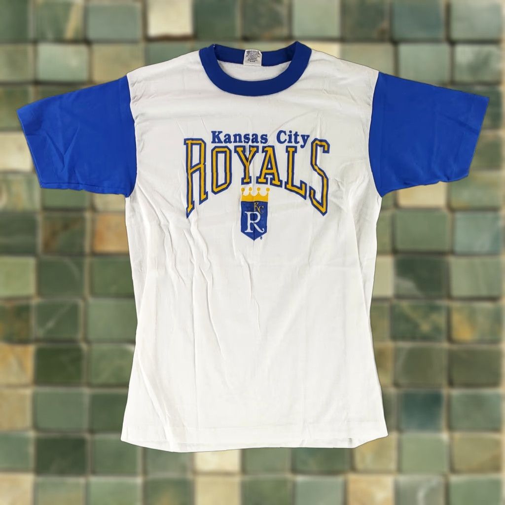 Vintage VINTAGE Kansas City Royals Ringer T Shirt Trench VTG 80s Blue White Made USA Mens L M Size US M / EU 48-50 / 2 - 1 Thumbnail