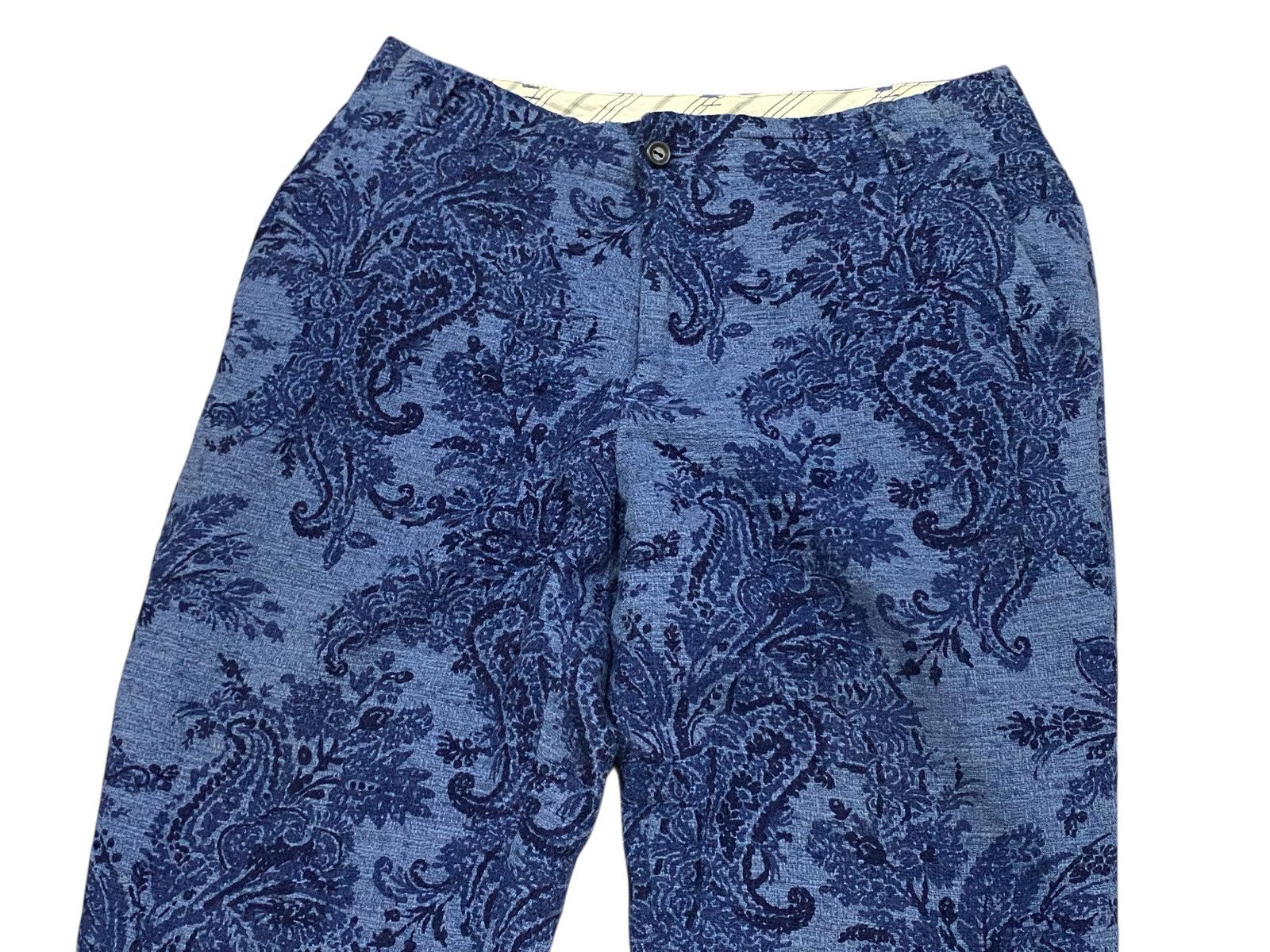 Japanese Brand Gallardagalante Indigo Paisley Jacquard Trousers (Size 1) Size US 28 / EU 44 - 3 Thumbnail