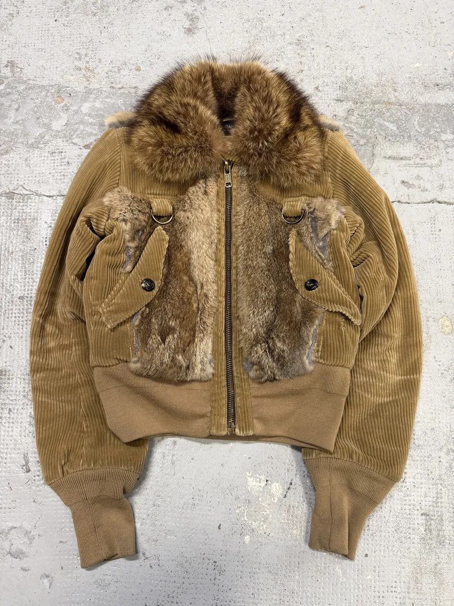 Dolce & Gabbana AW2002 Dolce & Gabbana Beige Corduroy & Rabbit Fur Bomber Jacket Size S / US 4 / IT 40 - 5 Thumbnail