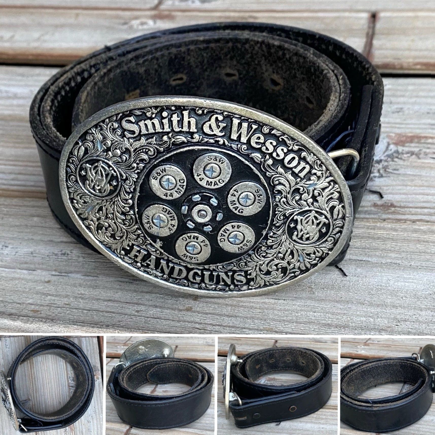 Vintage Vintage Smith & Wesson Handguns .44 Mag Belt Buckle w/ Leather Belt 36 USA Size ONE SIZE - 2 Thumbnail