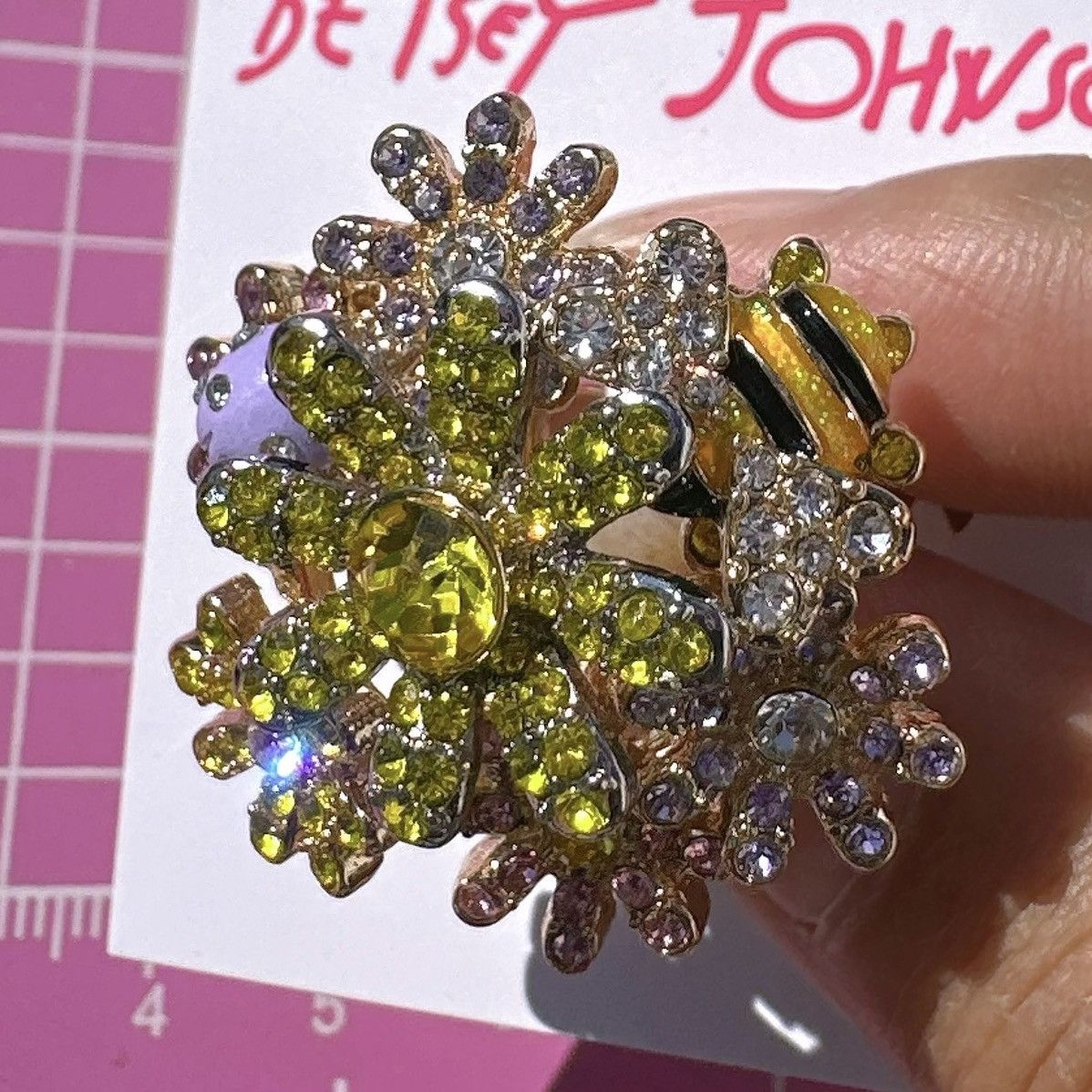 Betsey Johnson Betsey Johnson crystal paved yellow pink white flowers Size ONE SIZE - 1 Thumbnail