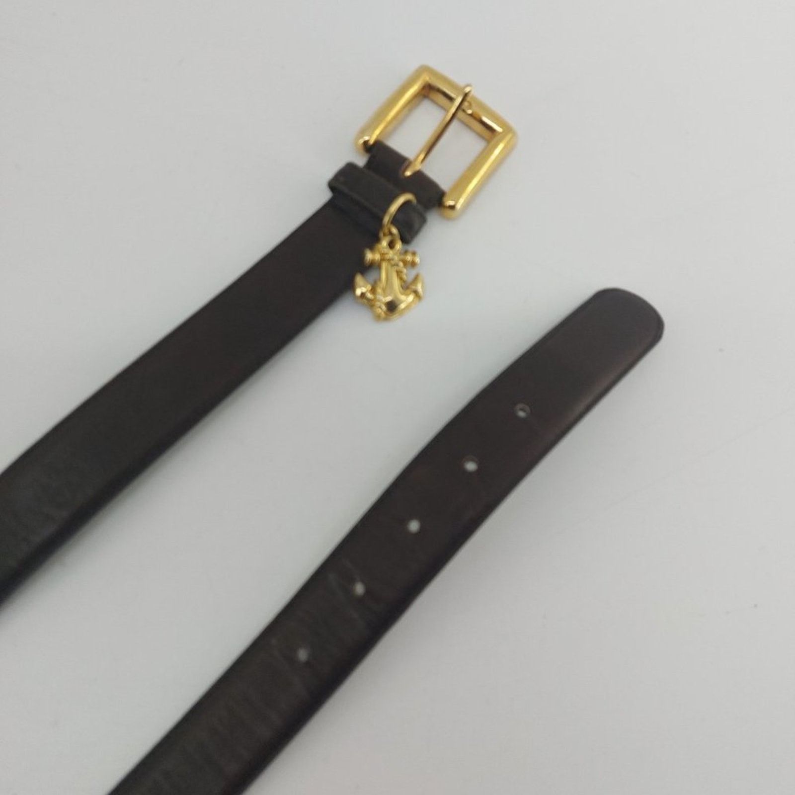 Vintage Women's Brown leather Belt Gold Buckle Anchor Nautical M L Size ONE SIZE - 16 Thumbnail