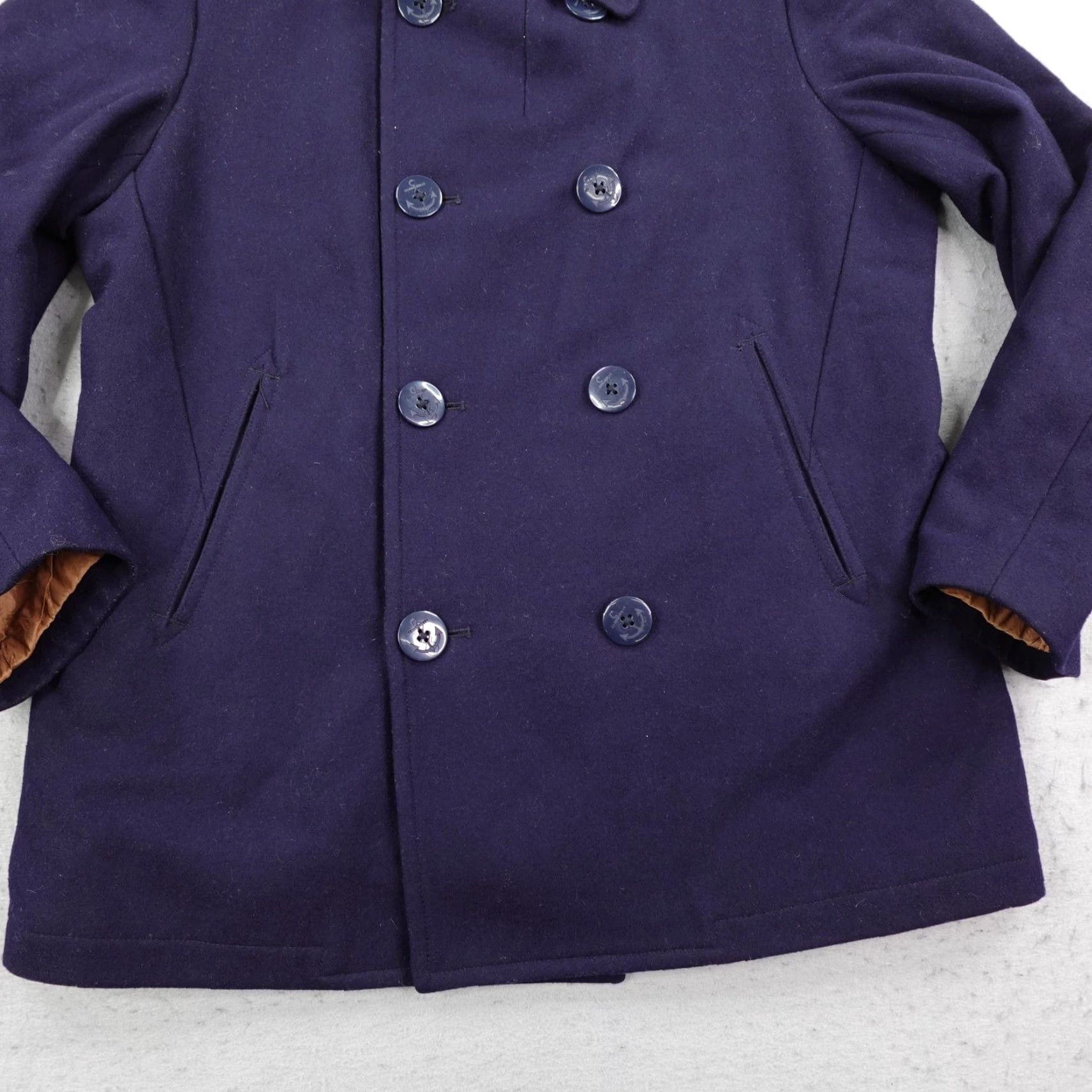 J.Crew J Crew Jacket Men Large Navy Blue Wool Blend Peacoat Quilt Lined Double Breasted Size US L / EU 52-54 / 3 - 3 Thumbnail