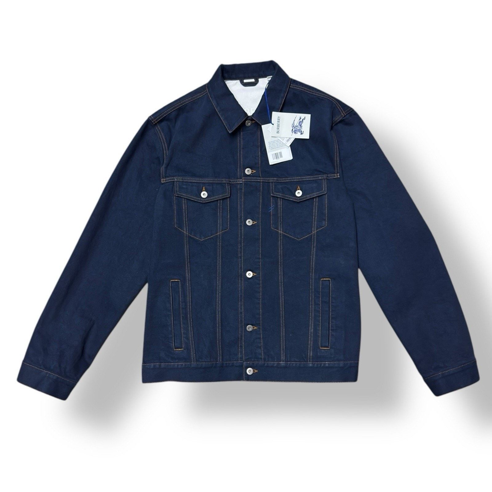 Burberry Mens London Navy Blue Denim Flocked Jacket XL $ 1790 Msrp Size US XL / EU 56 / 4 - 4 Thumbnail