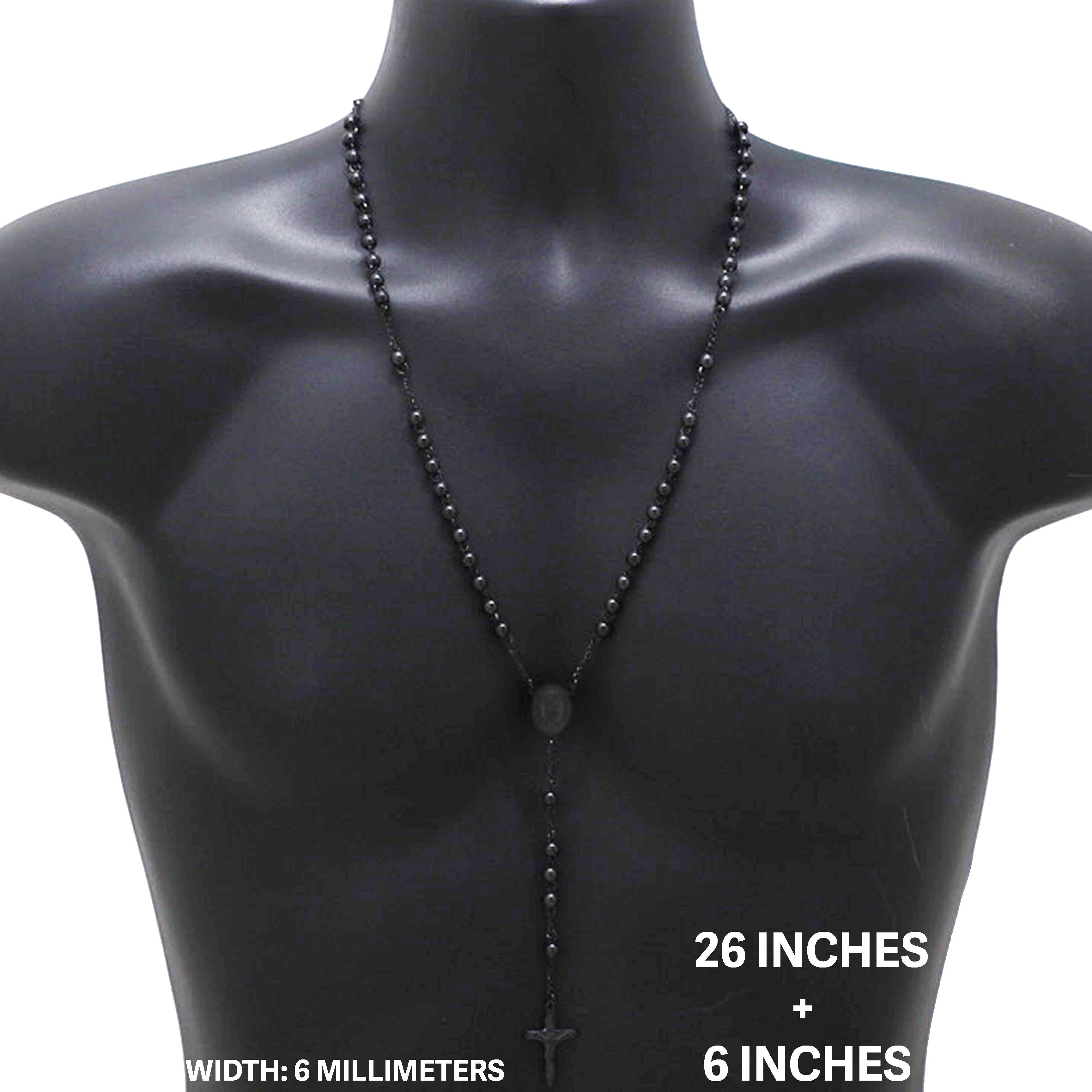 Other 316L Stainless Steel Black 6mm Rosary Necklace 26”+6" Size ONE SIZE - 1 Thumbnail