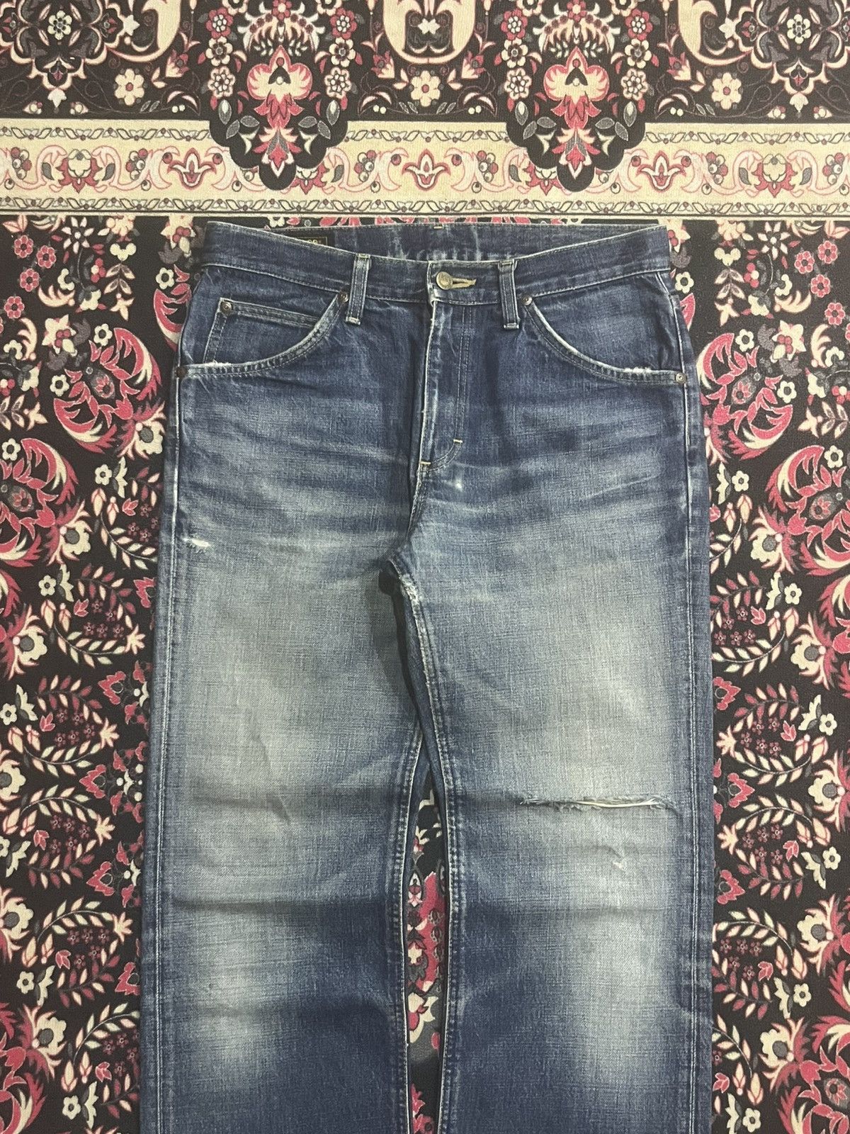 Lee Vintage Lee Riders Sanforized Faded Blue Ripped Flare Jeans Size US 31 - 3 Thumbnail