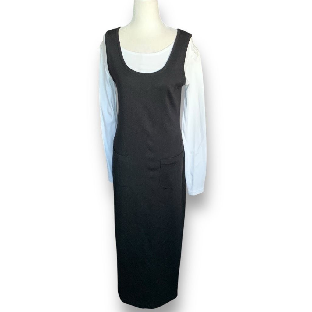 Vintage Vintage Carole Little Black Midi Jumper Dress White Long Sle Size S / US 4 / IT 40 - 1 Thumbnail