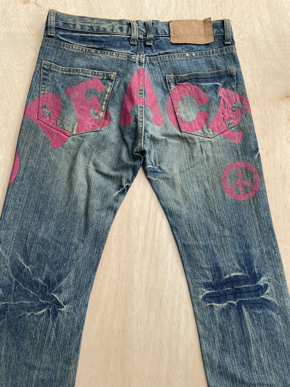 If Six Was Nine × Japanese Brand Distressed Denim Peace Jeans Size US 33 - 2 Thumbnail