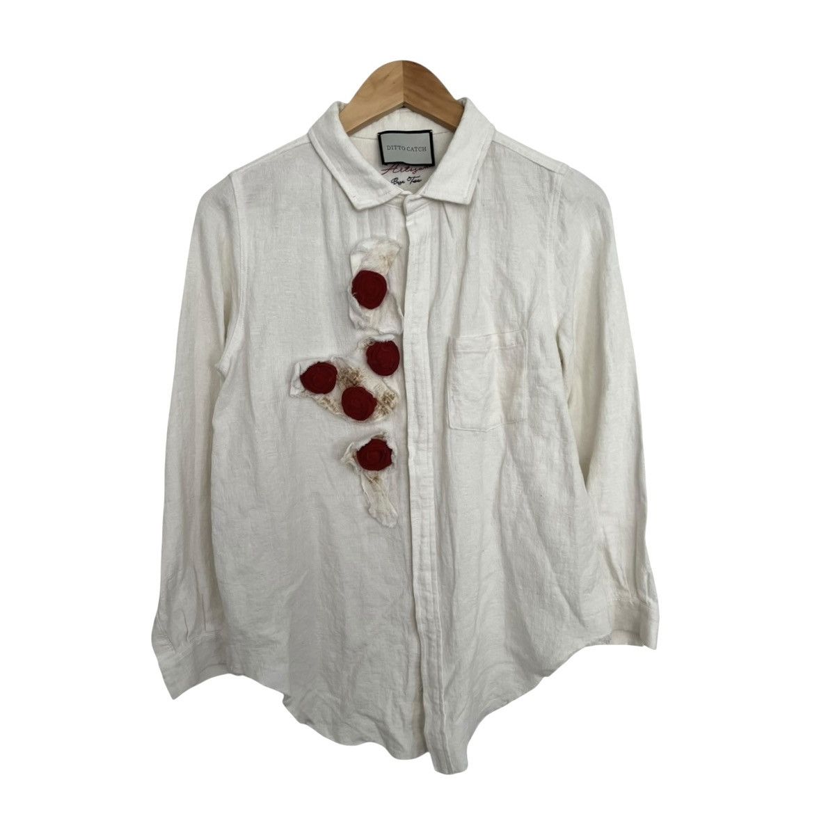Japanese Brand Ditto catch raw linen patched shirt Size US S / EU 44-46 / 1 - 1 Thumbnail
