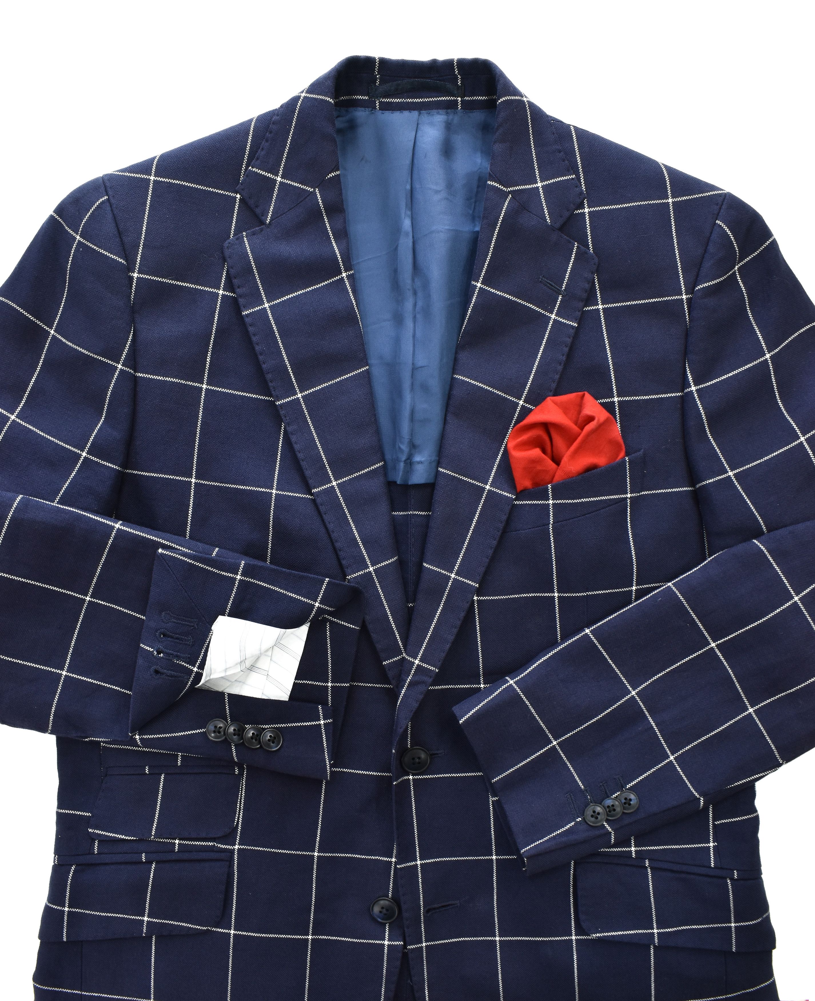 SCAPA Bedward Linen Cotton Blue Check Suit Blazer Jacket