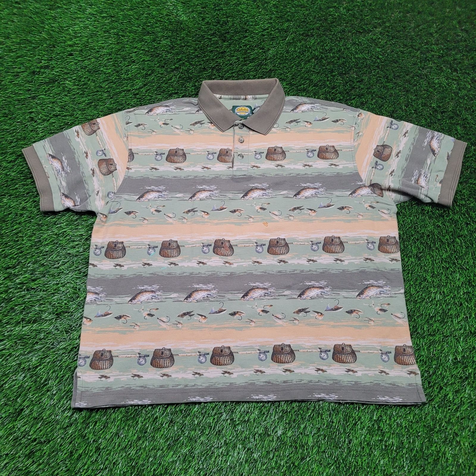 Cabelas VTG 90s Cabelas Fishing AOP Polo Shirt XXL (Tag XL) Boxy Size US XXL / EU 58 / 5 - 1 Thumbnail