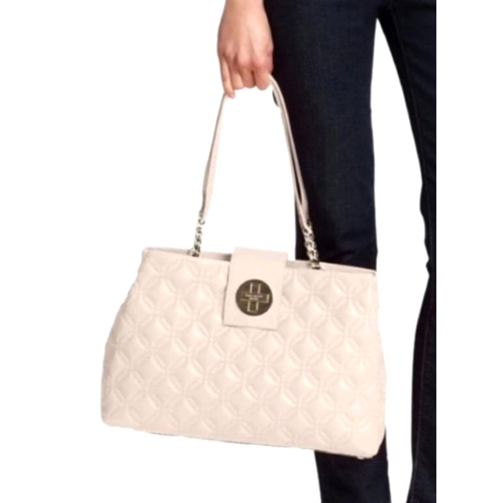 Vintage Kate Spade Astor Court Elena Quilted Handbag Ivory Leather Women Large Size ONE SIZE - 2 Thumbnail