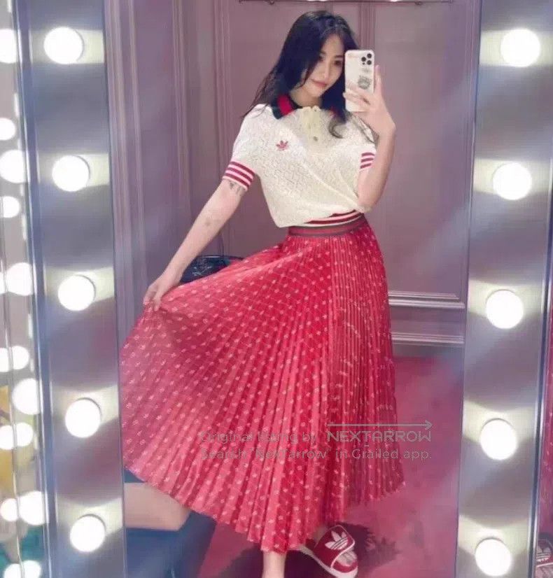 Gucci Gucci Red logo cotton pleated half-length skirt Size 25" / US 0 / IT 36 - 7 Thumbnail