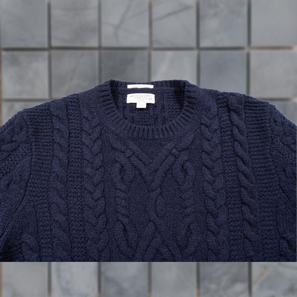Wallace & Barnes Wallace & Barnes Sweater Mens Medium Blue Cable Knit Wool Fisherman Pullover Crew Neck Knitted Knit Solid Size US M / EU 48-50 / 2 - 1 Thumbnail
