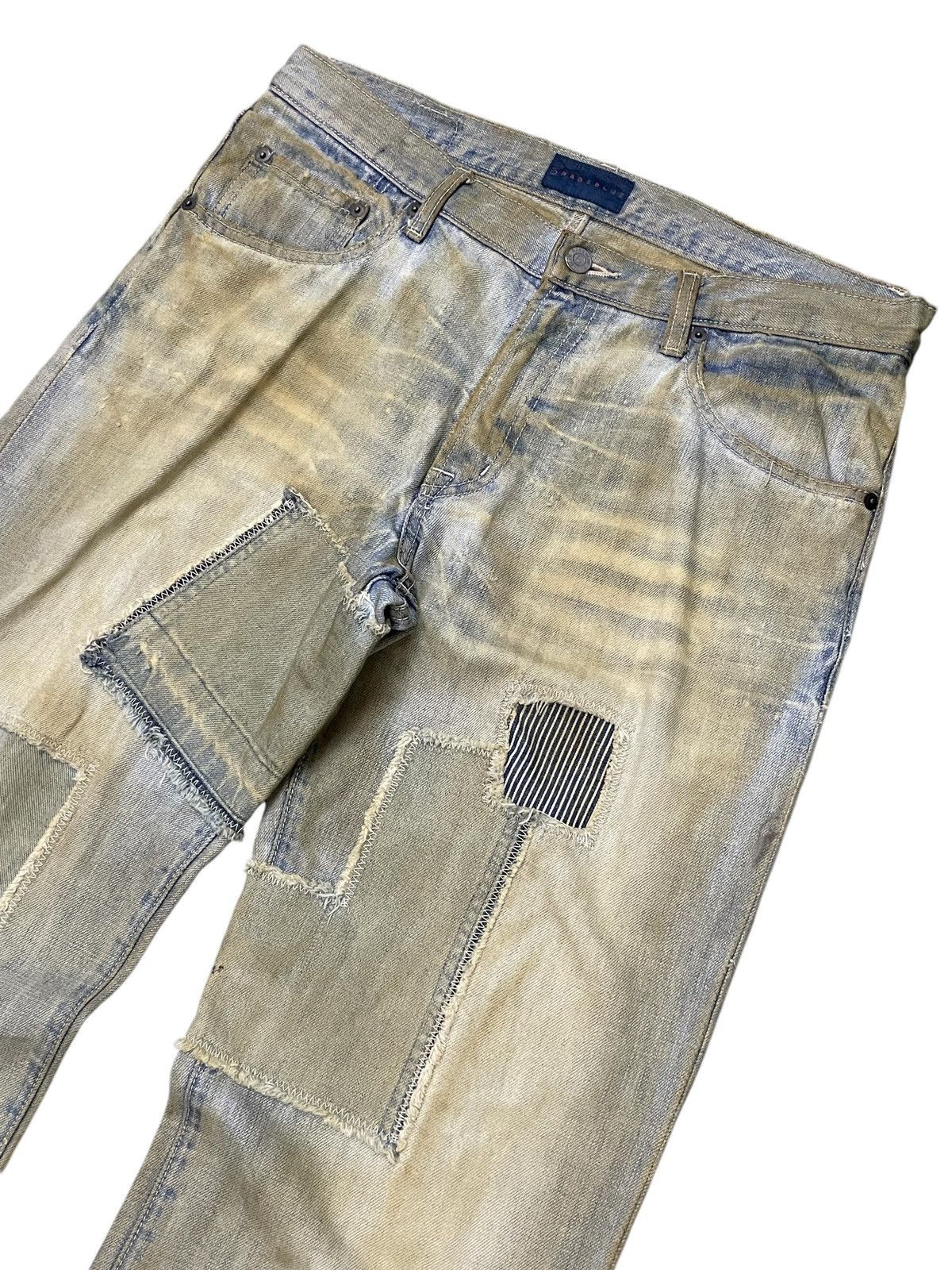 GOSTAR DE FUGA × Hysteric Glamour × Junya Watanabe 6RageBlue Japan Patchwork Distressed Muddy Wash Jeans Size US 34 / EU 50 - 3 Thumbnail