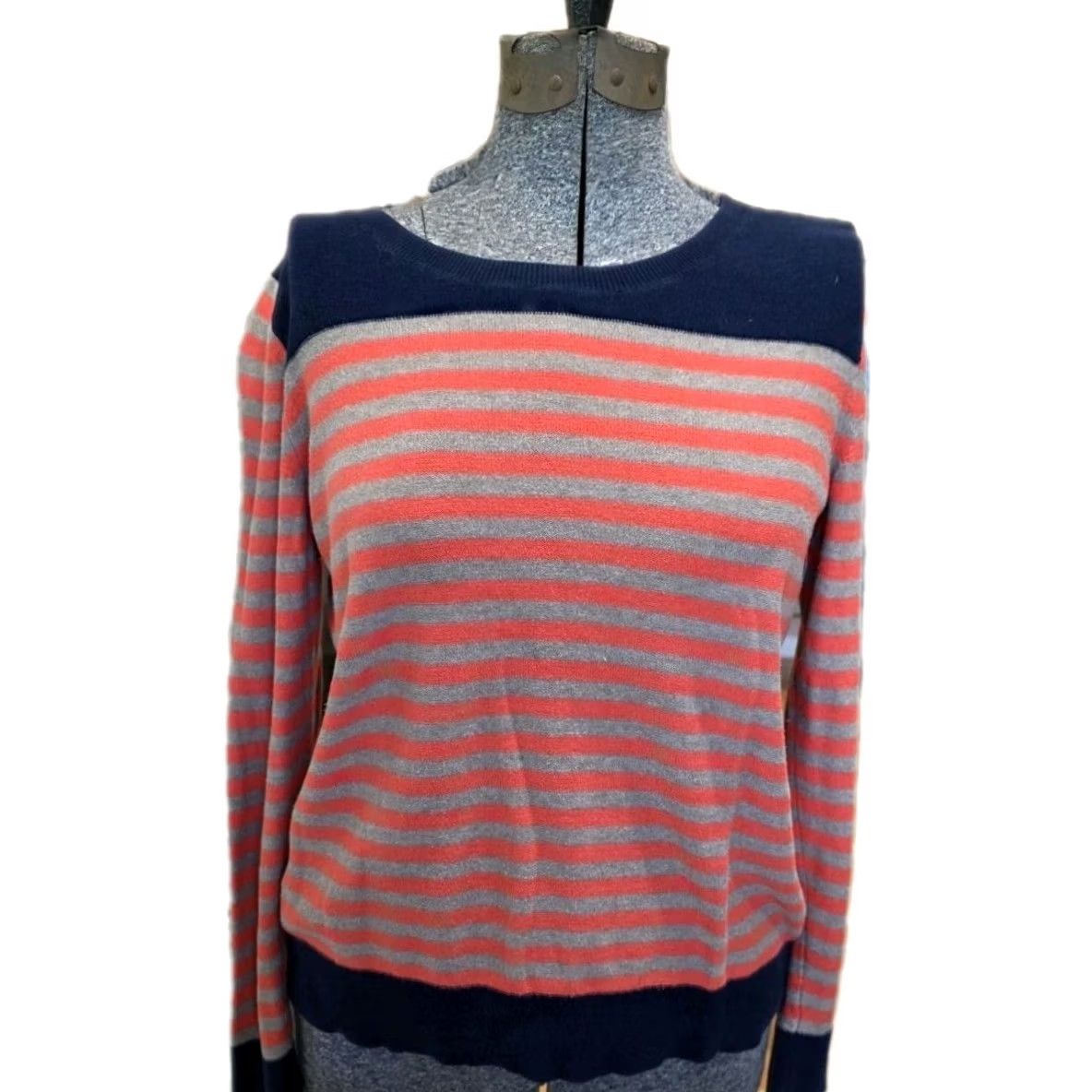 Gap VINTAGE Gap Large Stripe Fleece Cardigan Blue Orange Women L Blue Stripe Fleece Cardigan Women L GG Size L / US 10 / IT 46 - 2 Thumbnail