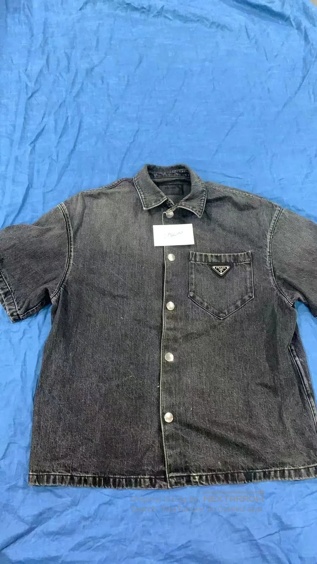 Prada PRADA SS22 Distressed Denim Short Sleeve Shirt - yq. Size US M / EU 48-50 / 2 - 1 Thumbnail