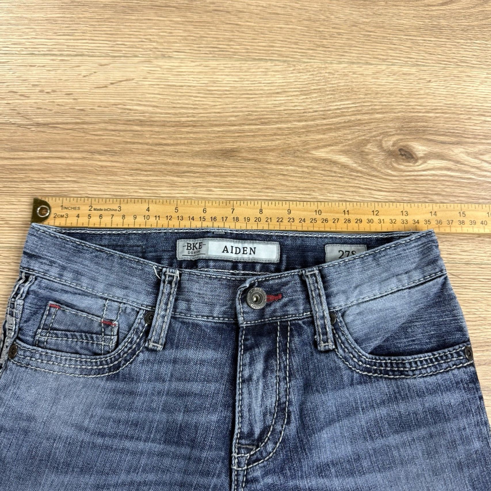 Vintage BKE Womens Jeans Aiden Boot Cut Blue Denim Distressed Low Rise 27S Short Size 27" / US 4 / IT 40 - 4 Thumbnail