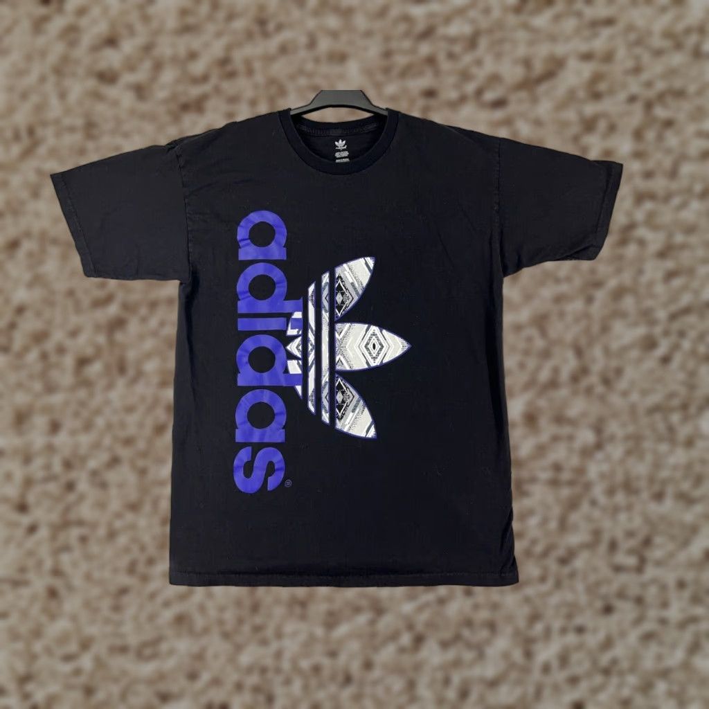 Adidas VINTAGE Adidas Shirt Mens L Black Aztec Pattern Trefoil 100% Cotton Size US L / EU 52-54 / 3 - 1 Thumbnail