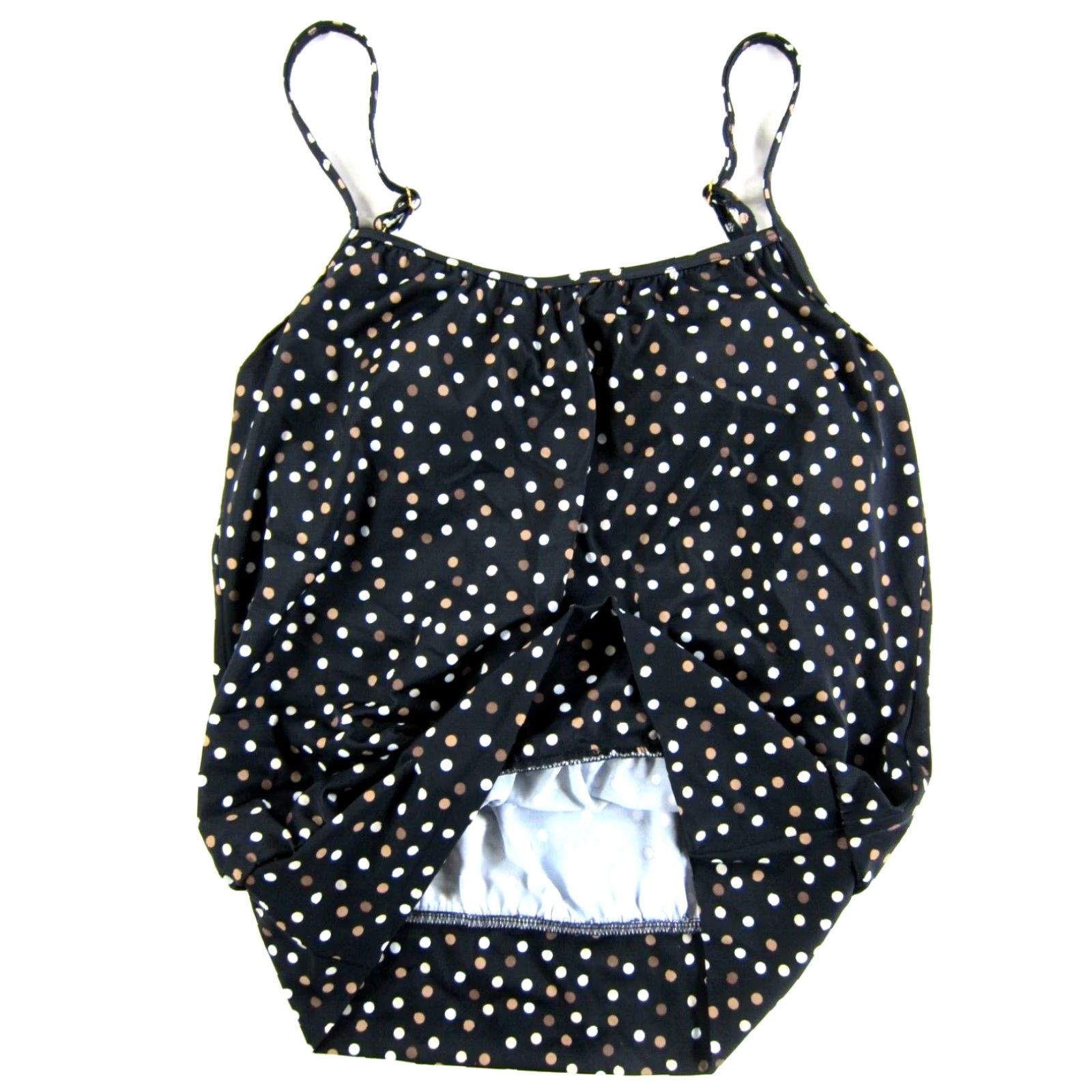 Vintage ROXANNE Black Brown White Polka Dot Built In Bra Swim Tankini Top Women 12/36C Size XL / US 12-14 / IT 48-50 - 7 Thumbnail