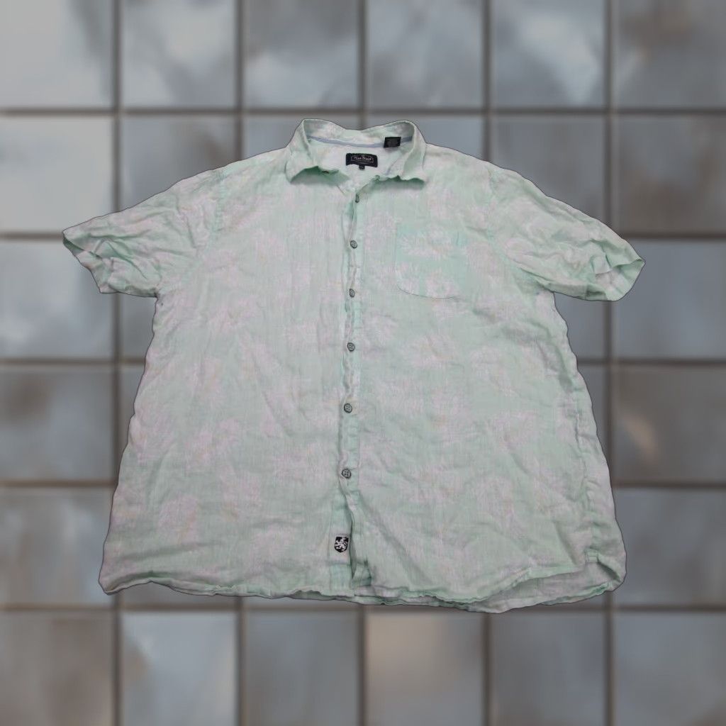 Nat Nast Nat Nast Shirt Mens XL Green Mint Camp Beach linen Hawaiian Relaxed Shirt Button-Up Short Sleeve Collared Floral 90s Hawaiian Mens Size US XL / EU 56 / 4 - 1 Thumbnail